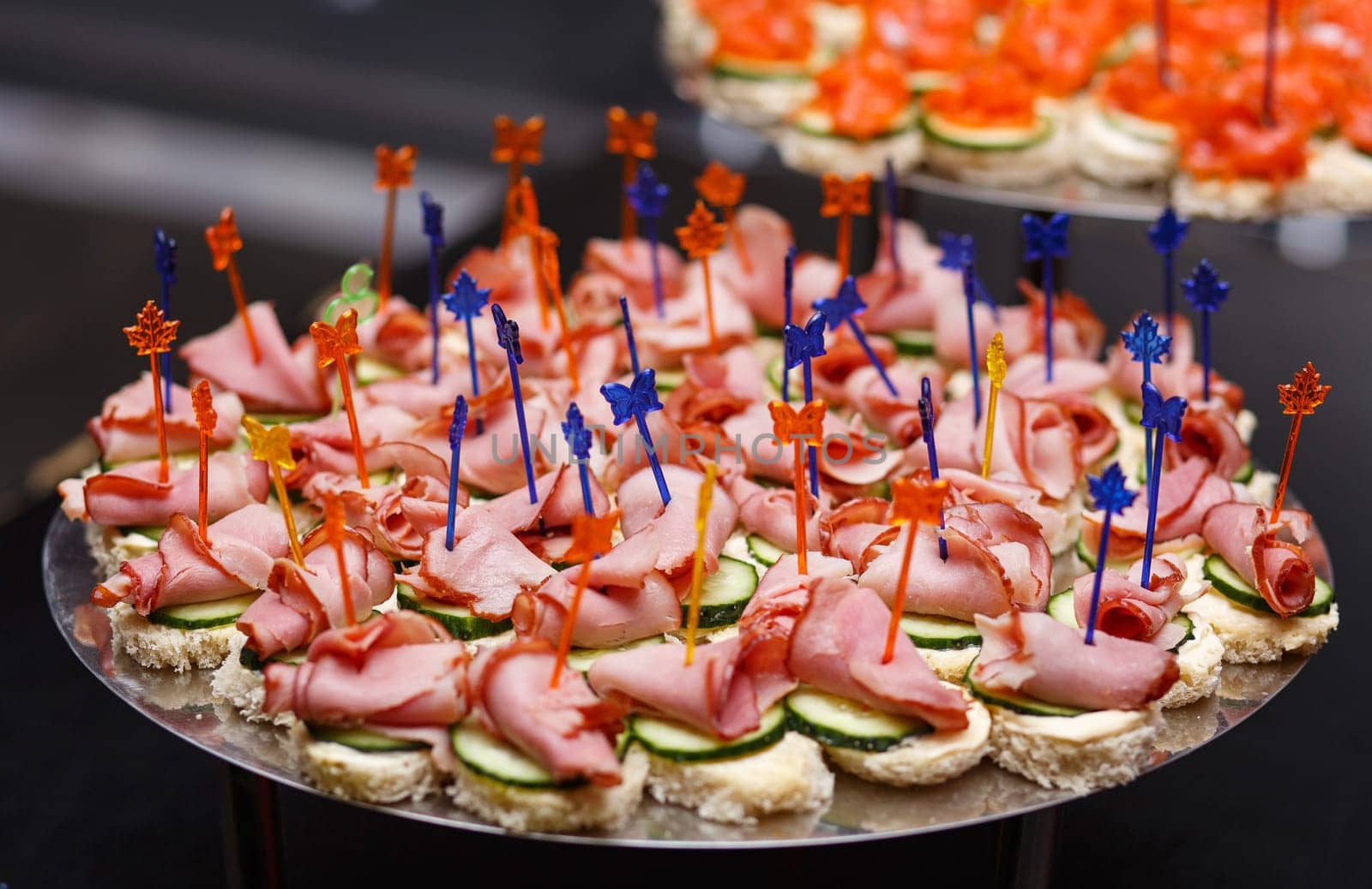catering services background with snacks on guests table in restaurant at event party