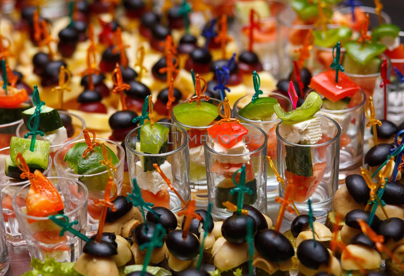 catering services background with snacks on guests table in restaurant at event party