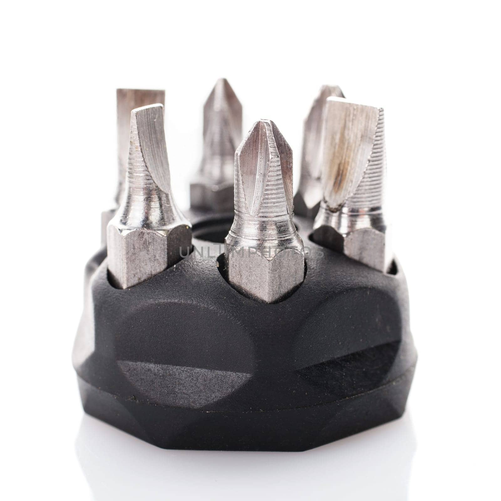 Screwdriver drill bits on a white background