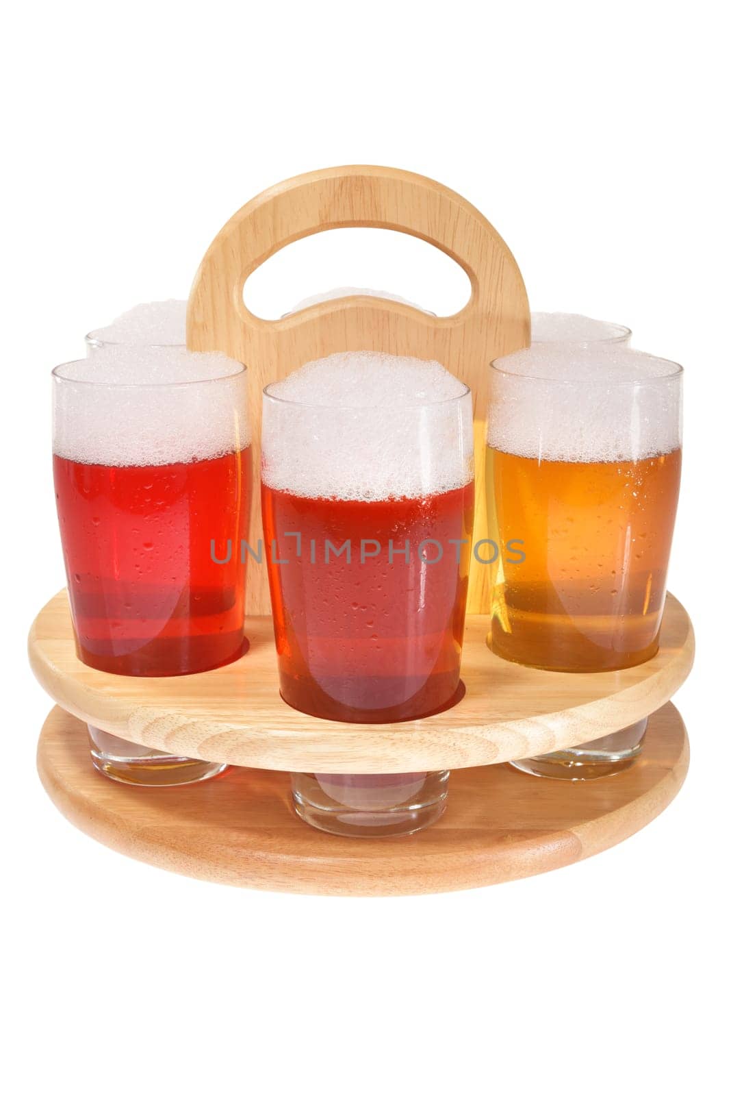 Beer carriers and beer glasses in different colours