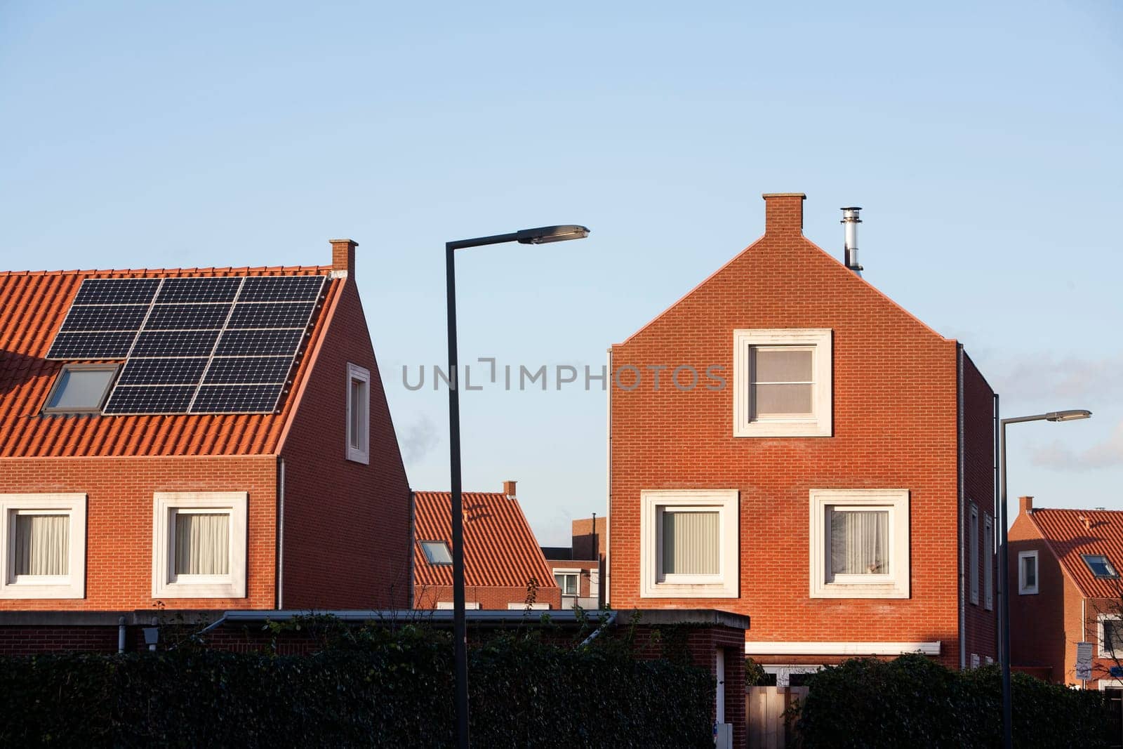 Roof with solar panels in a residential district
