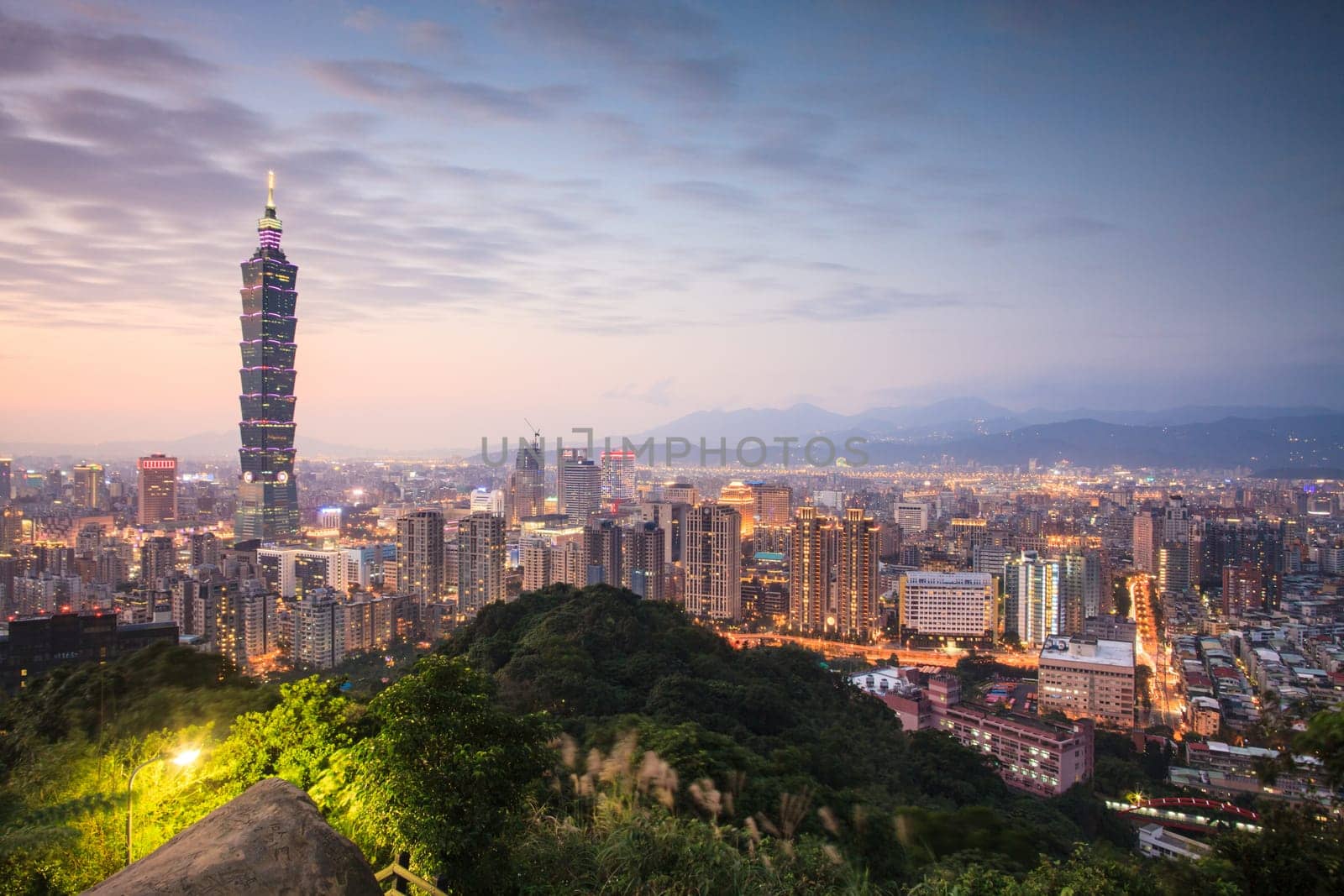 The Taipei, Taiwan city skyline at twilight