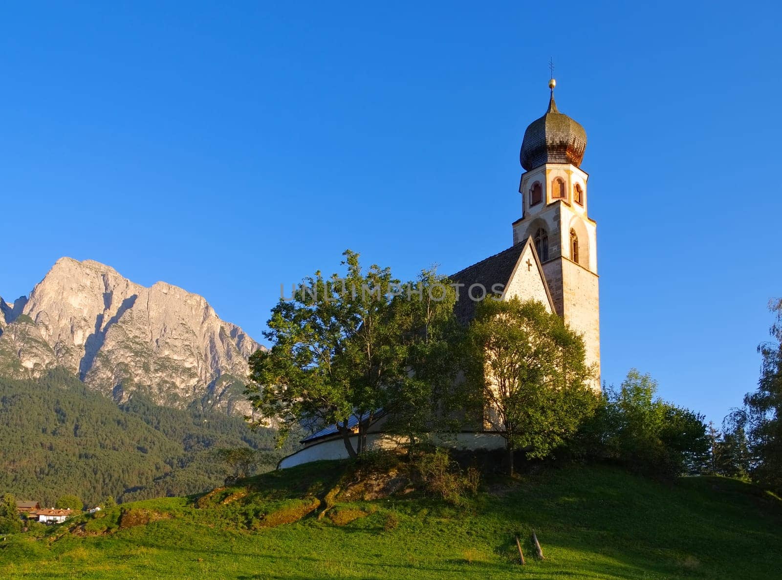 Church of St. Constantine with Schlern - the church St. Konstantin near mountain Schlern