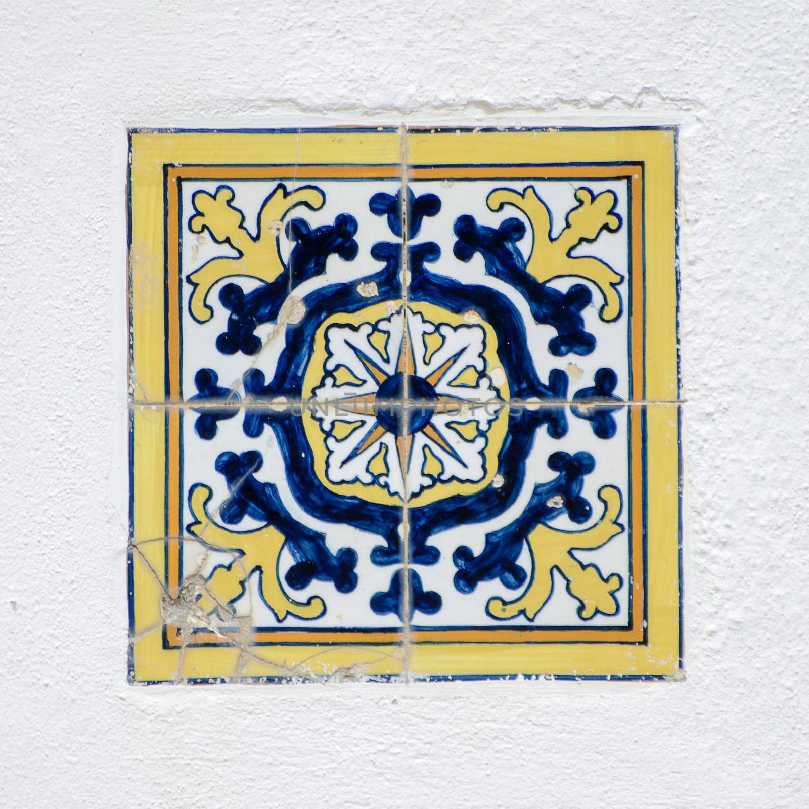 Closeup detail of old Portuguese glazed tiles.