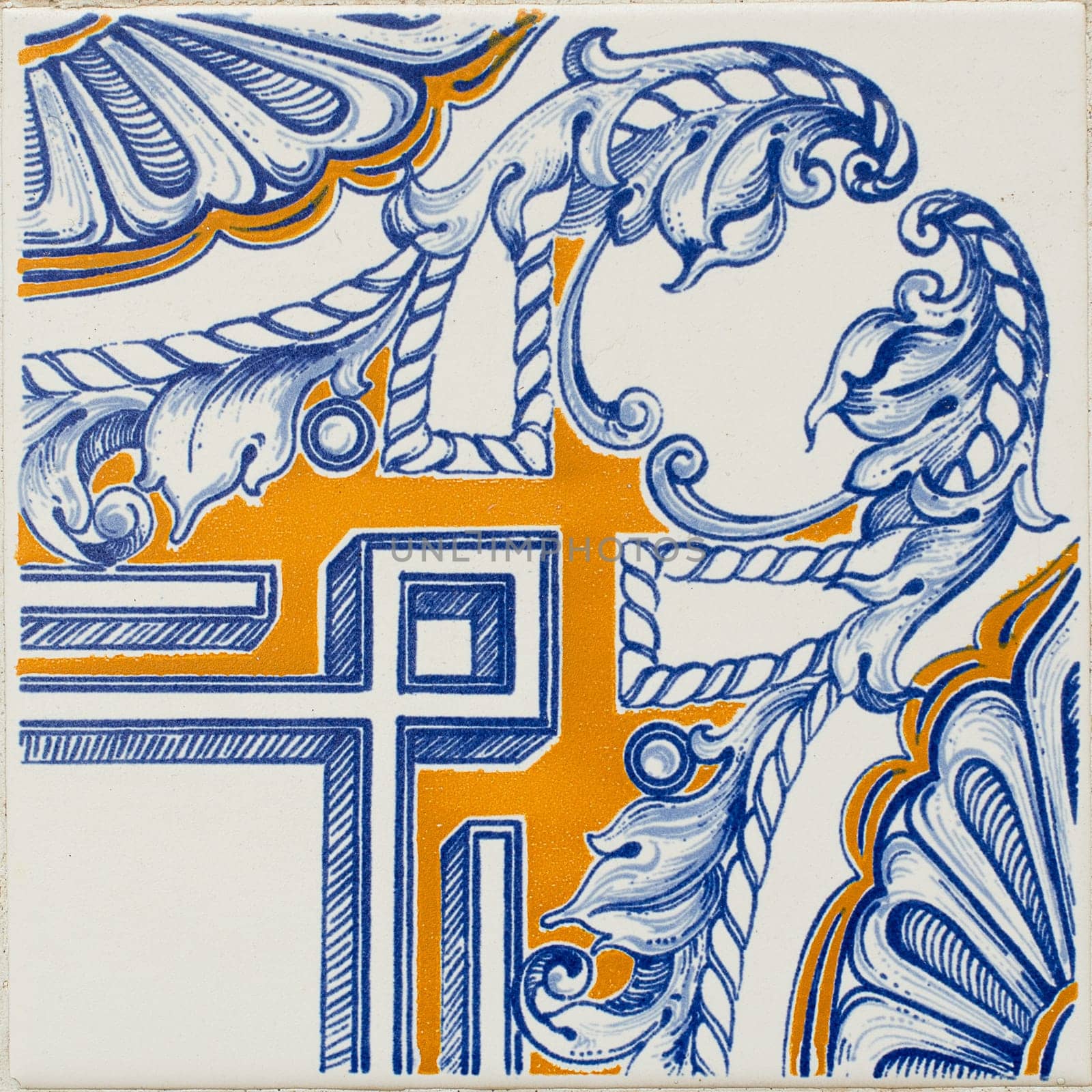Closeup detail of old Portuguese glazed tiles.