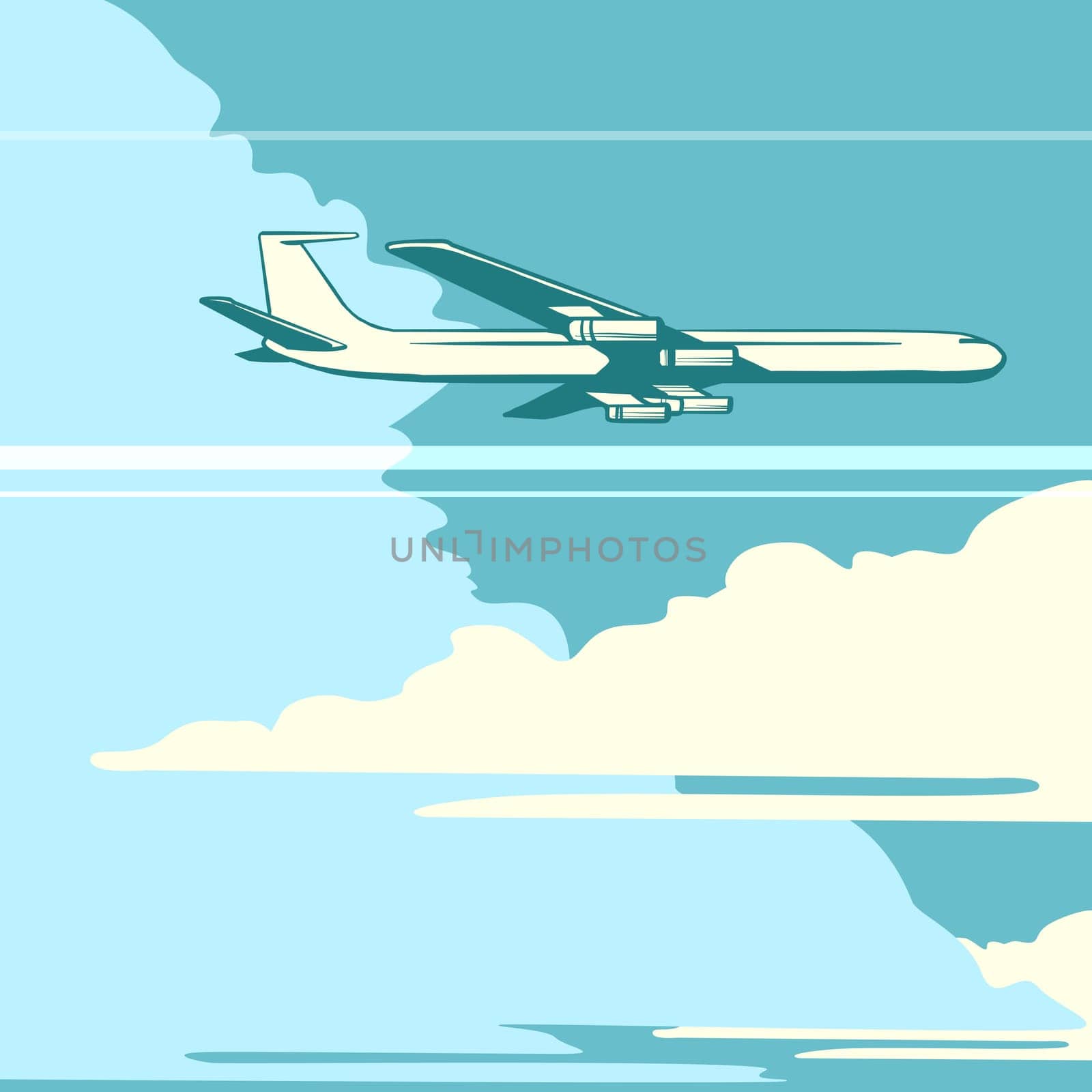 Retro airplane in the sky pop art retro style. Transport and travel. A passenger plane. Speed and height. The concept of speed and altitude