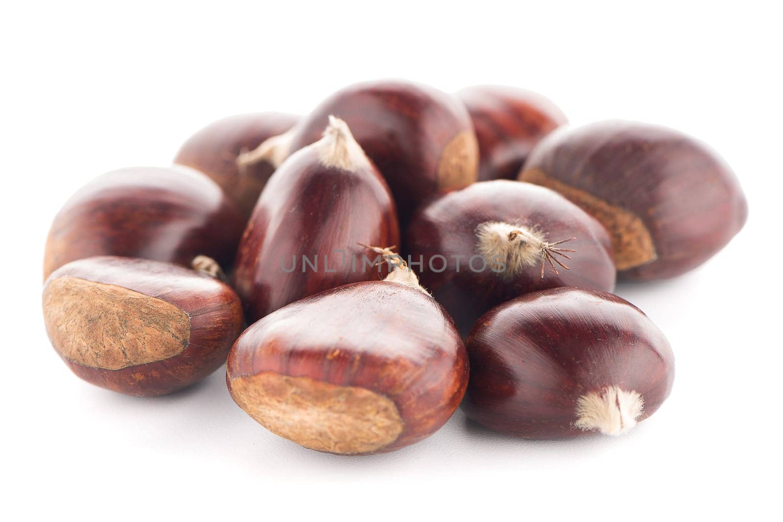 Chestnuts with shell isolated on white background.