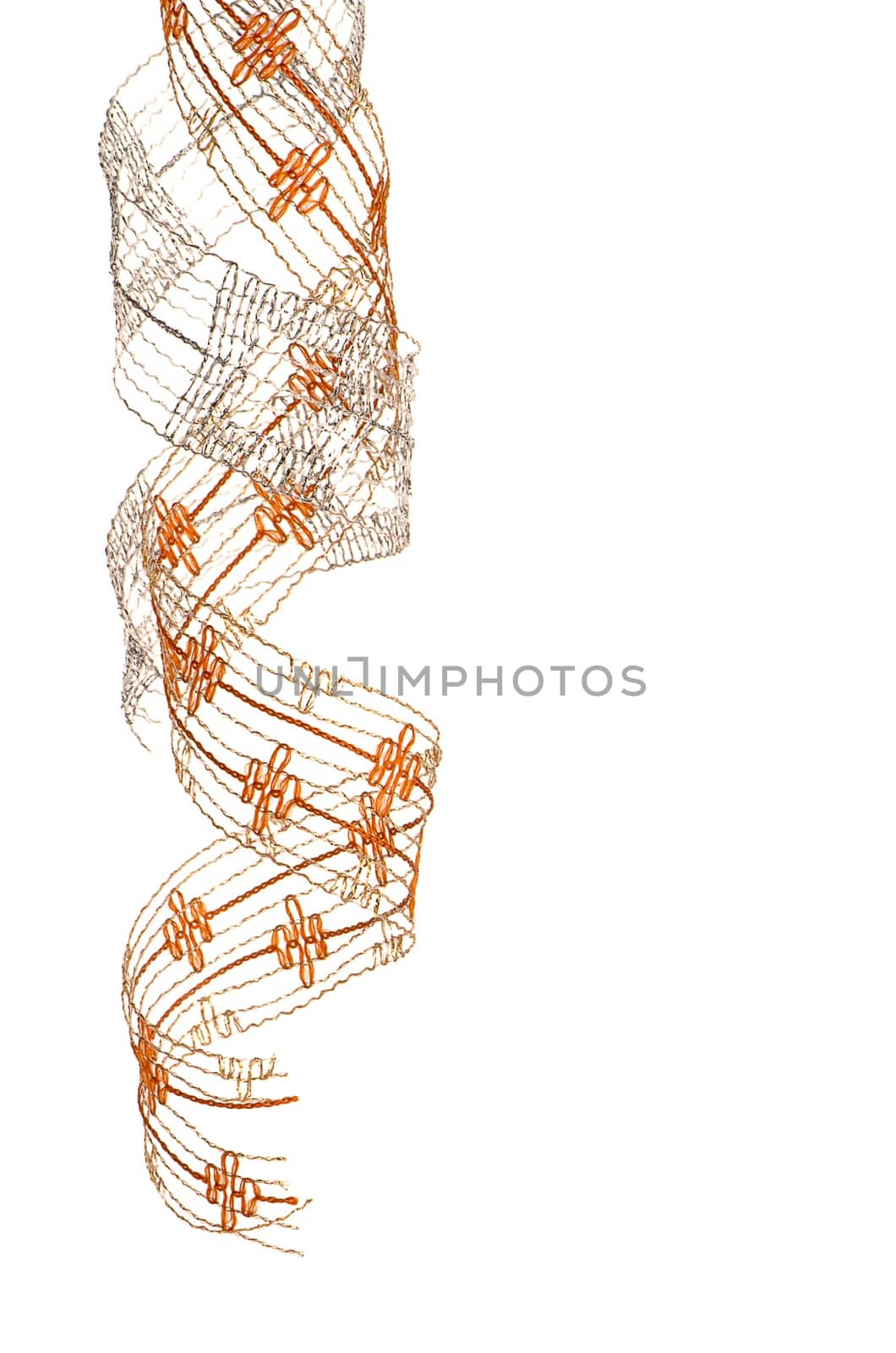 Christmas ribbons hanging isolated on white background.