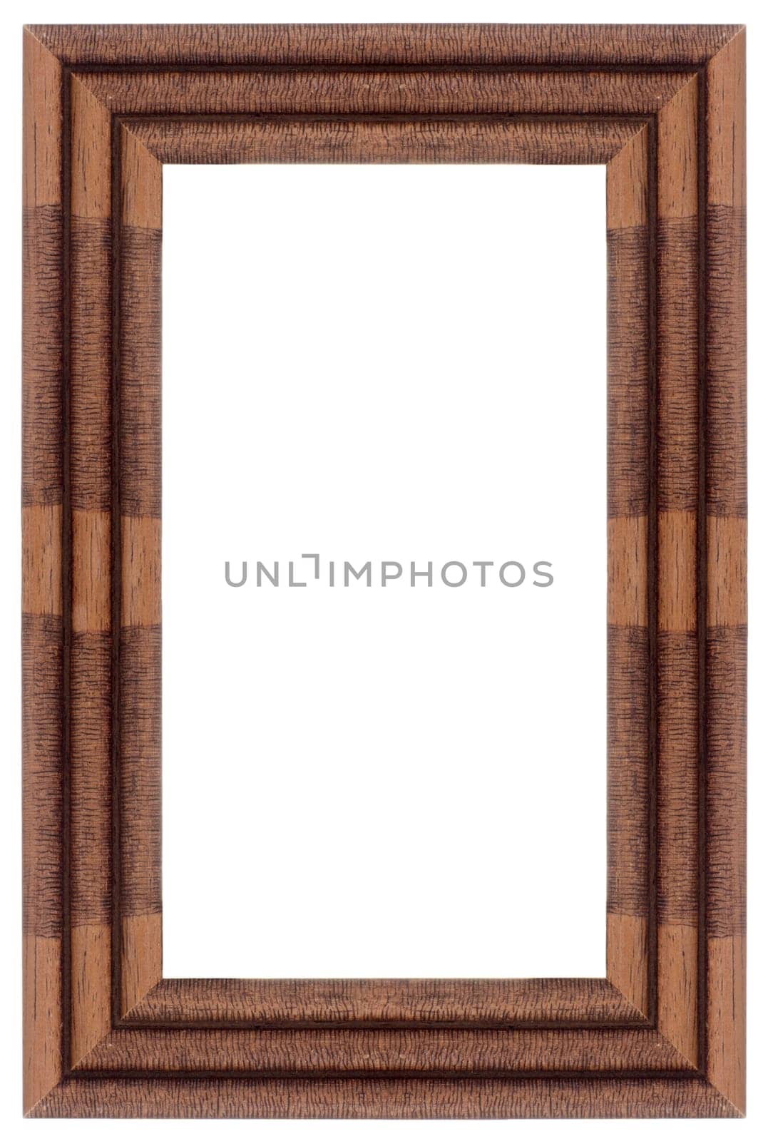 Wooden picture frame isolated on white background.