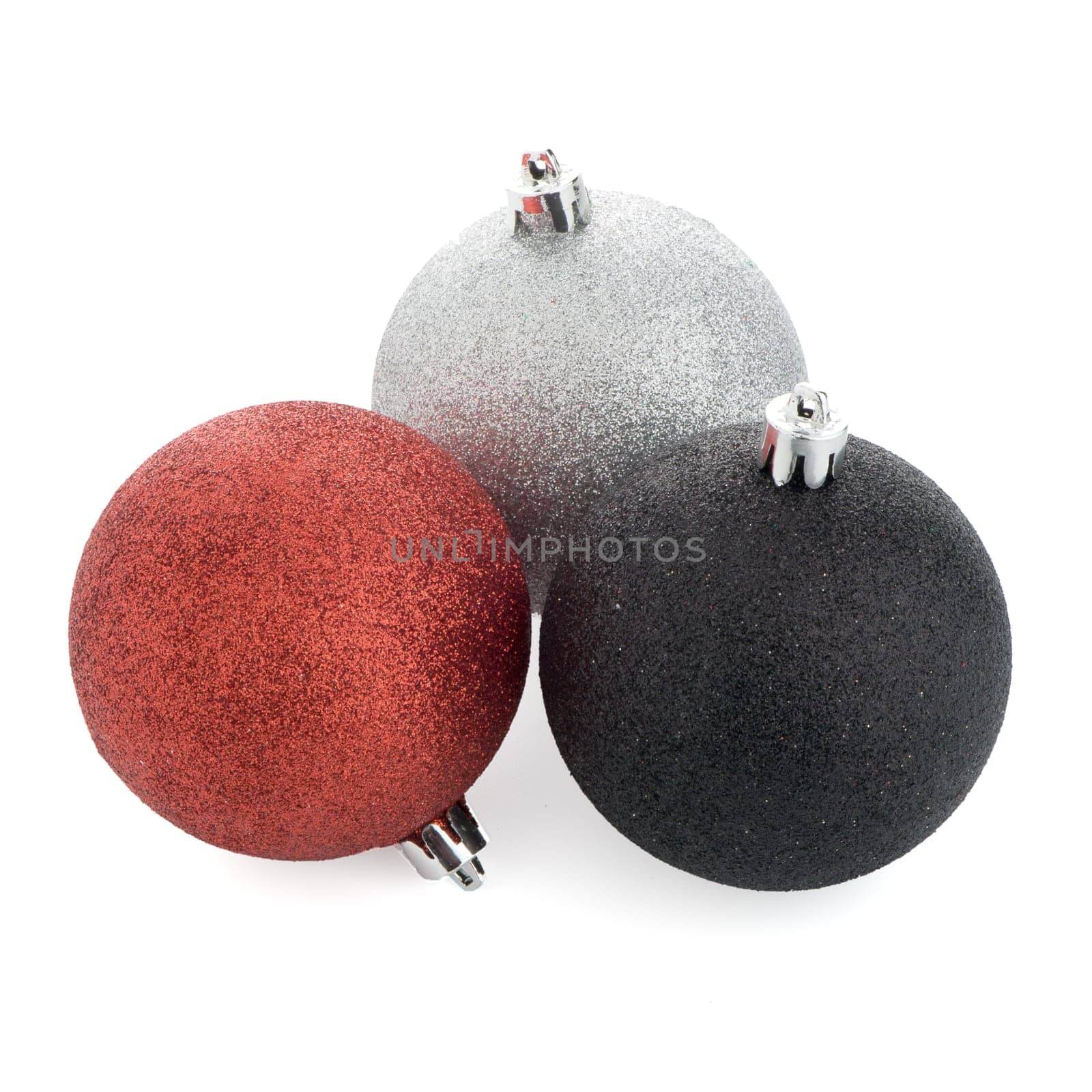 Christmas decorative balls on white background.