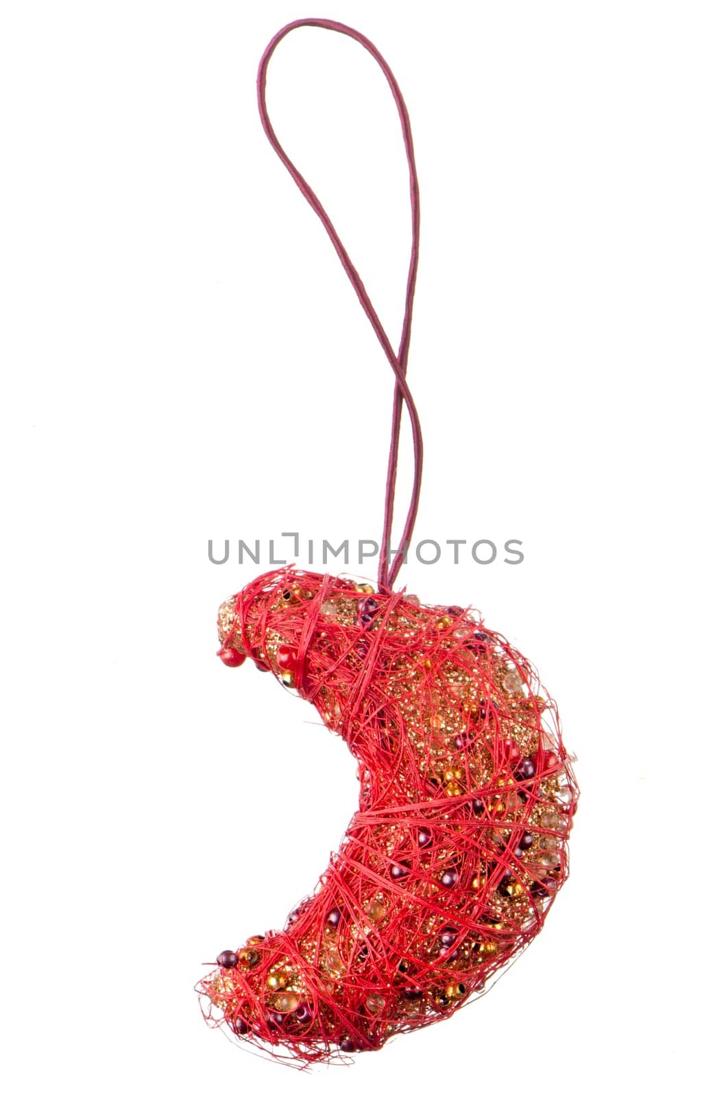Red Christmas moon decoration isolated on white background.