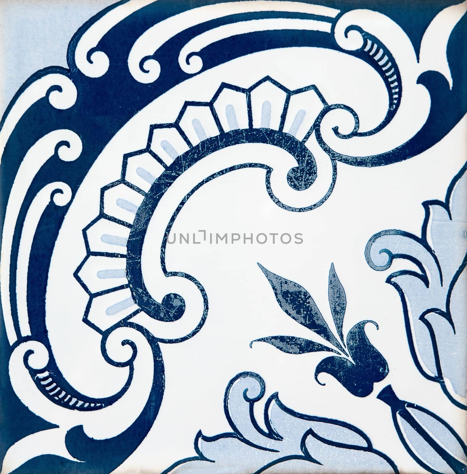 Closeup detail of old Portuguese glazed tiles.
