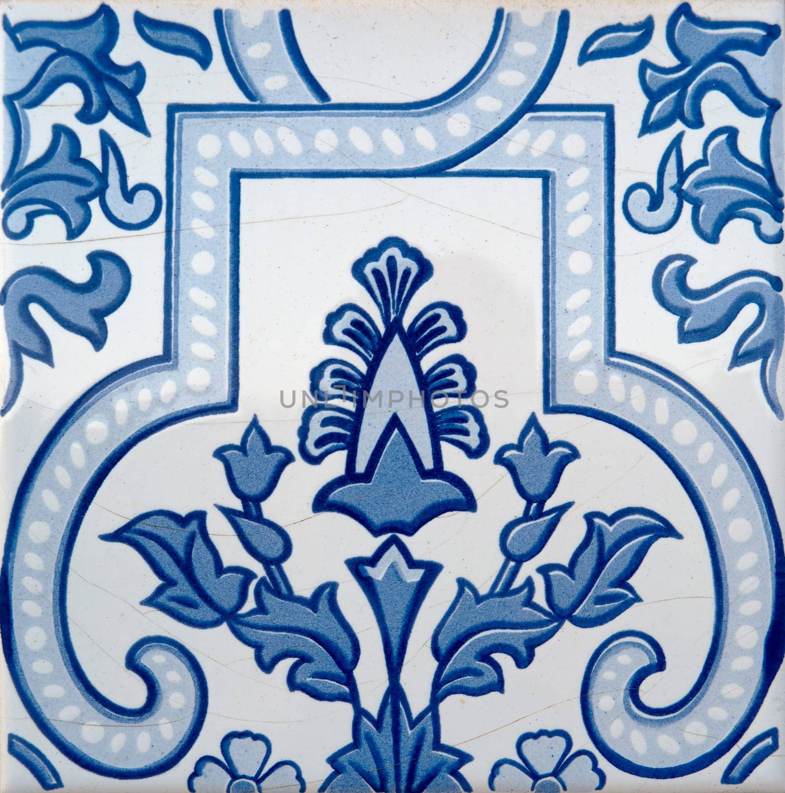 Closeup detail of old Portuguese glazed tiles.