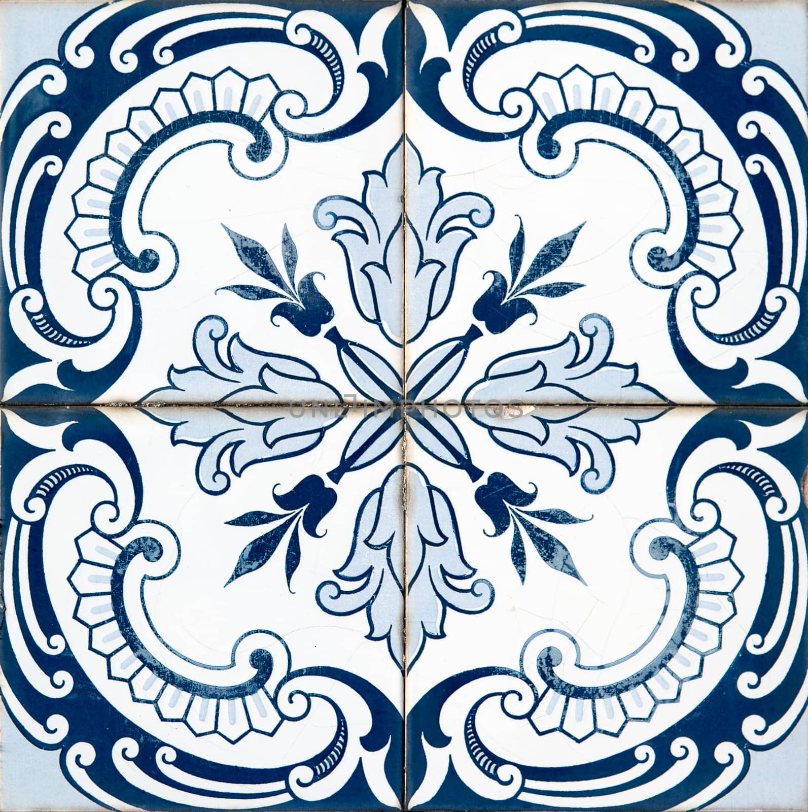 Closeup detail of old Portuguese glazed tiles.