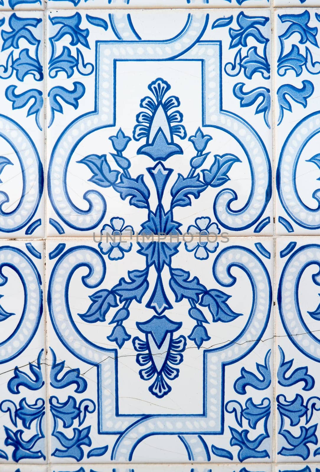 Closeup detail of old Portuguese glazed tiles.