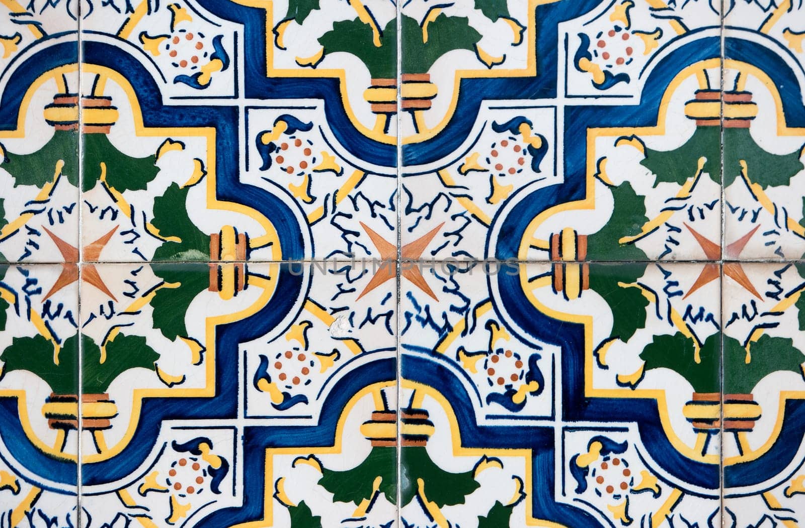 Closeup detail of old Portuguese glazed tiles.