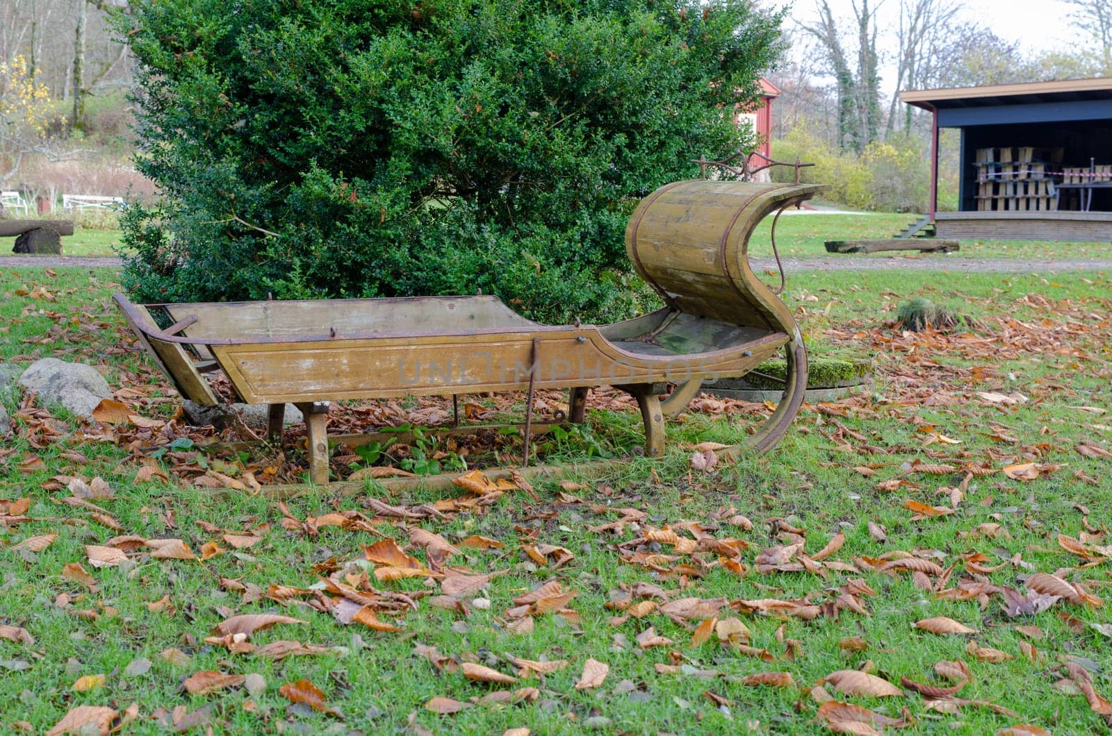 old sled made of three ow for decoration when there is no snow