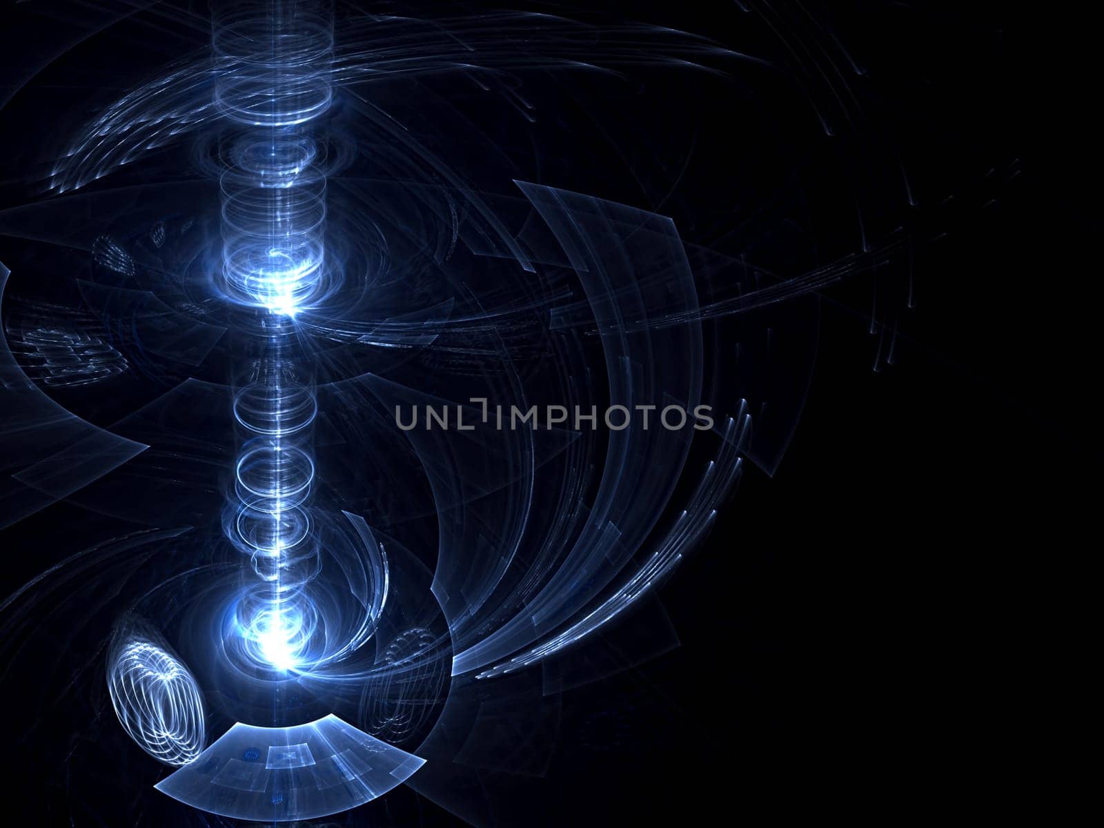 Abstract computer-generated image with copyspace glowing in the darkness of a cylinder, like to a lighthouse