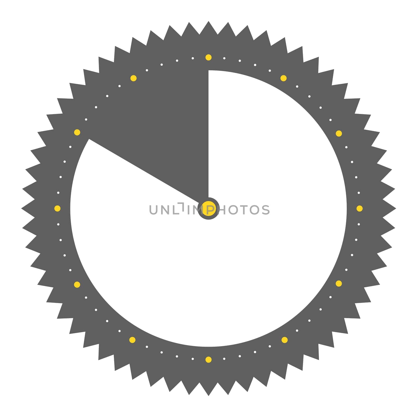 Isolated round grey button with spikes shows clock with 50 seconds 50 minutes or 10 hours