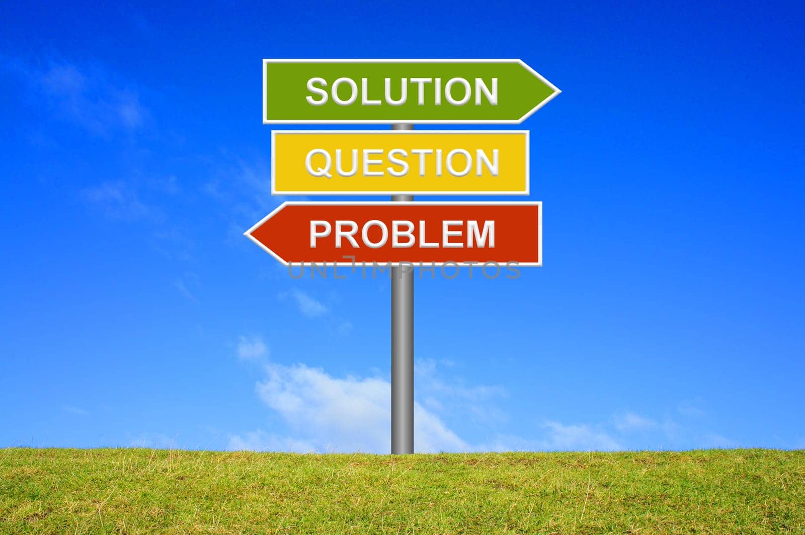 Sign sign with 3 signs shows problem question solution