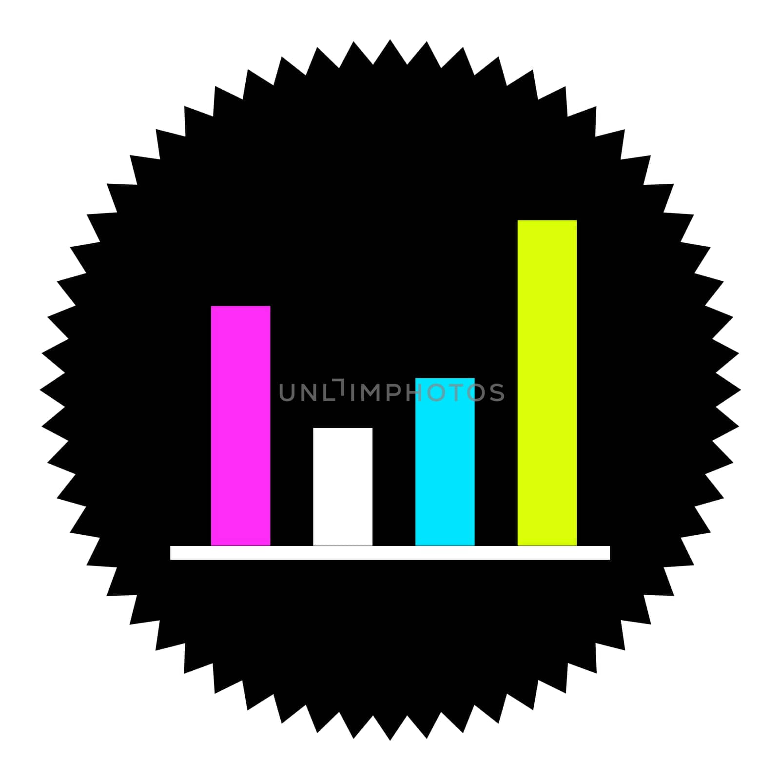 Black isolated button in star form shows colorful column chart