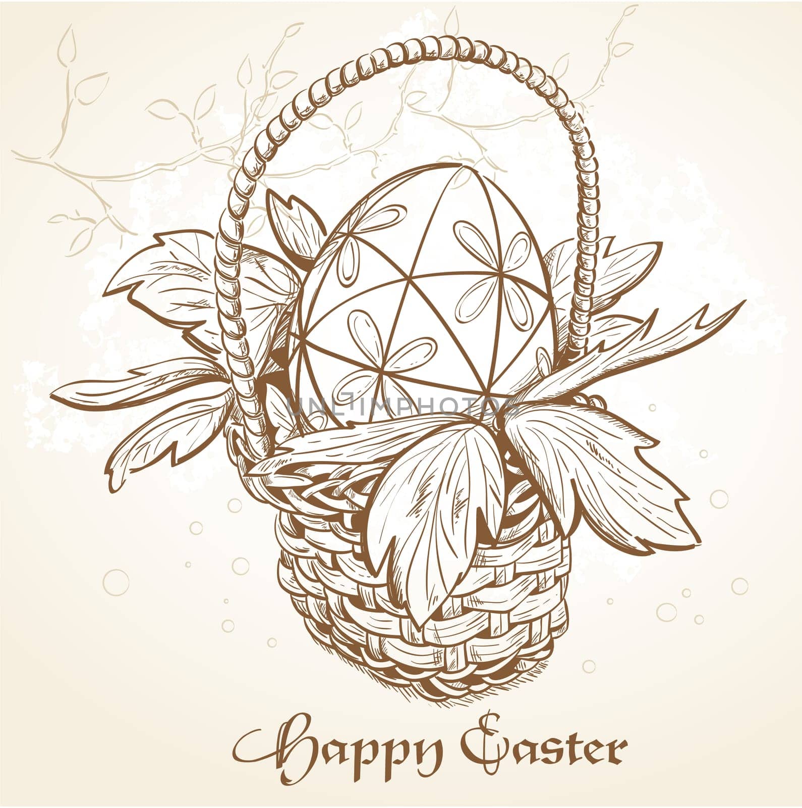 Easter card with a basket and eggs. Vintage