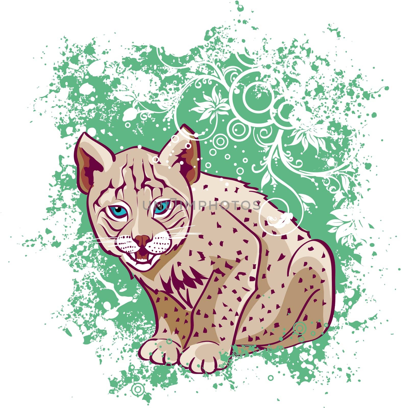 Young lynx on a green background