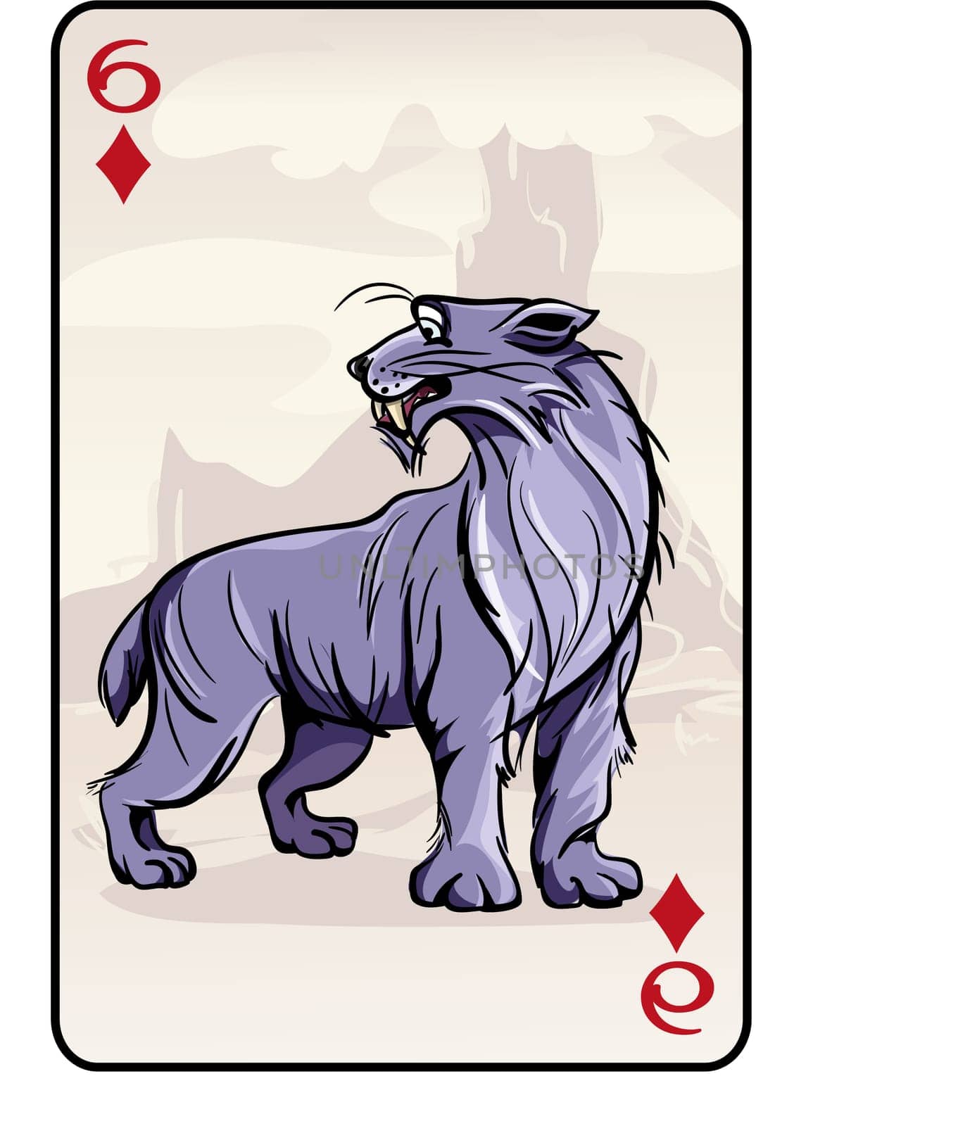Vector illustration of playing cards with prehistoric panther