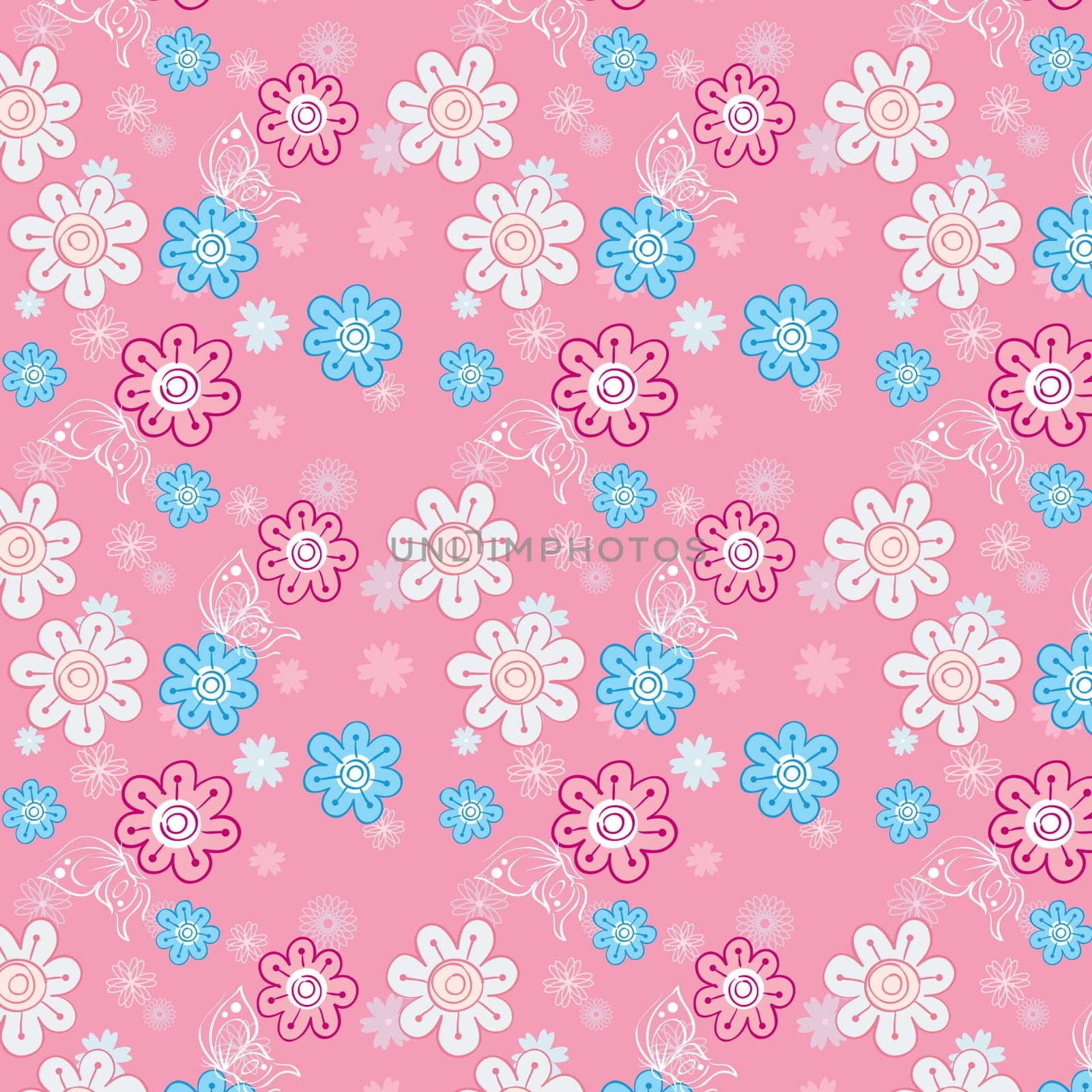 seamless pattern of flowers on a pink background for children