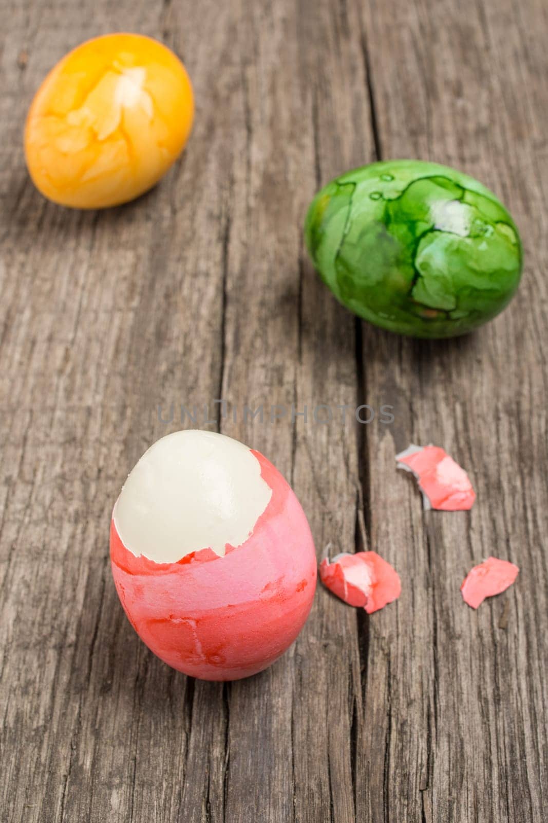 1 opened red Easter egg in portrait format