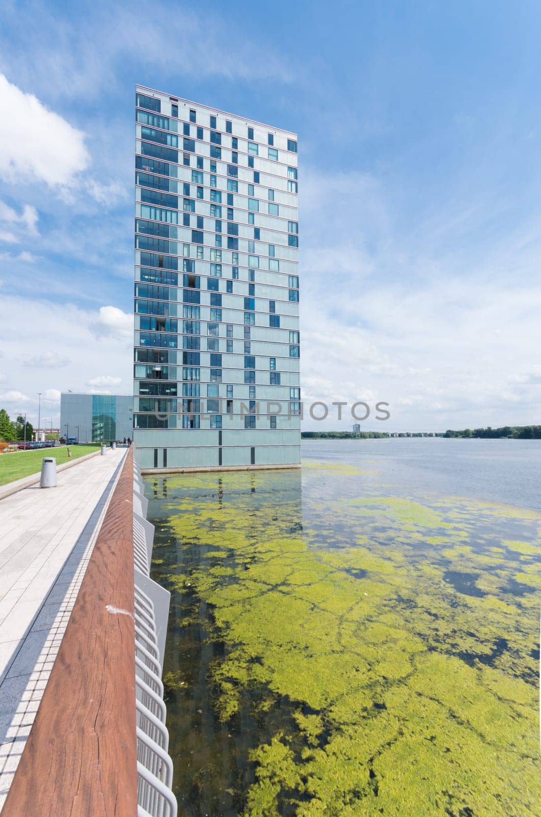 exterior of a modern apartment in almere, netherlands. Almere is the youngest city in the netherlands and lies completely below sea level (2 to 5 meters)