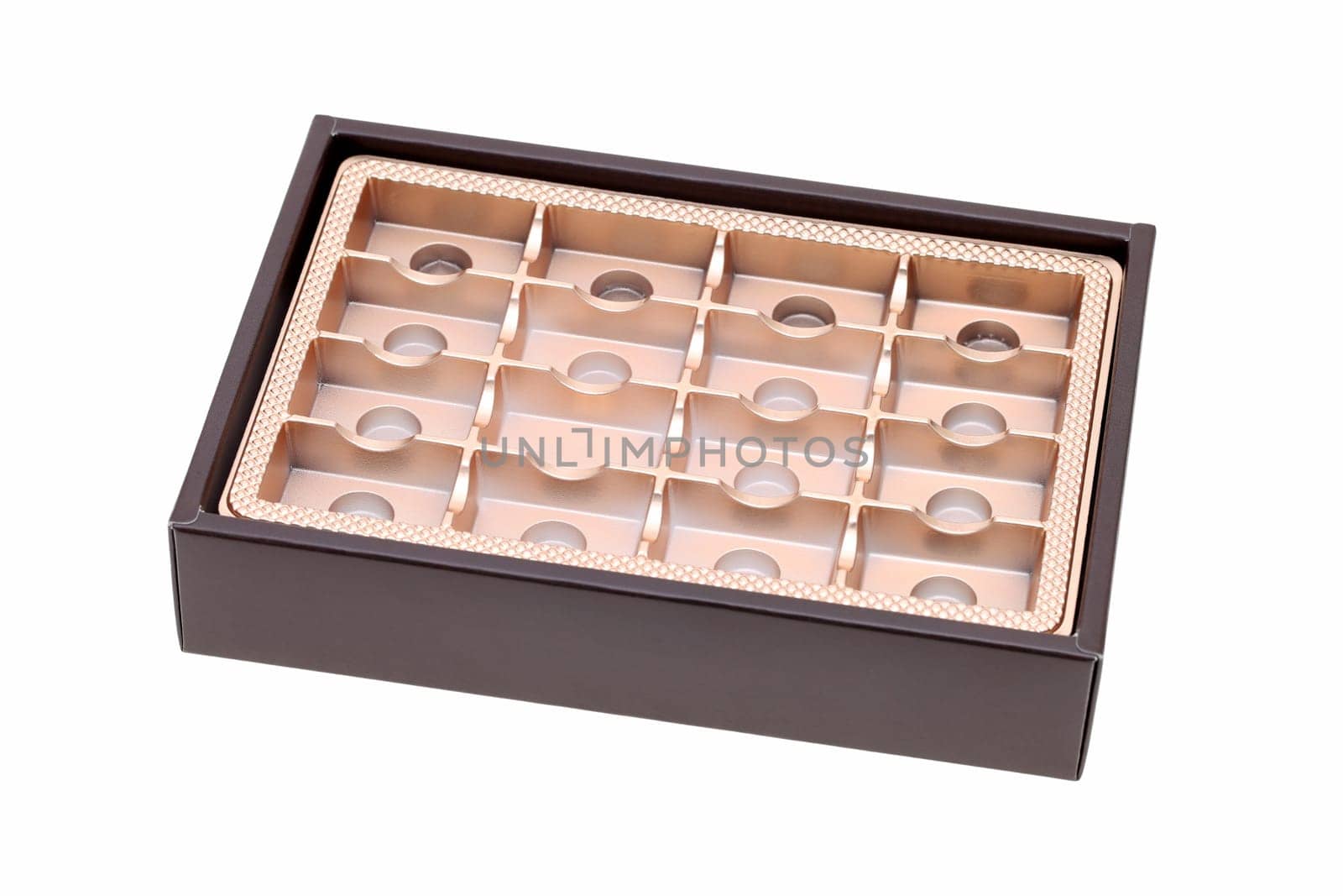 Empty confectionery box on isolated white background
