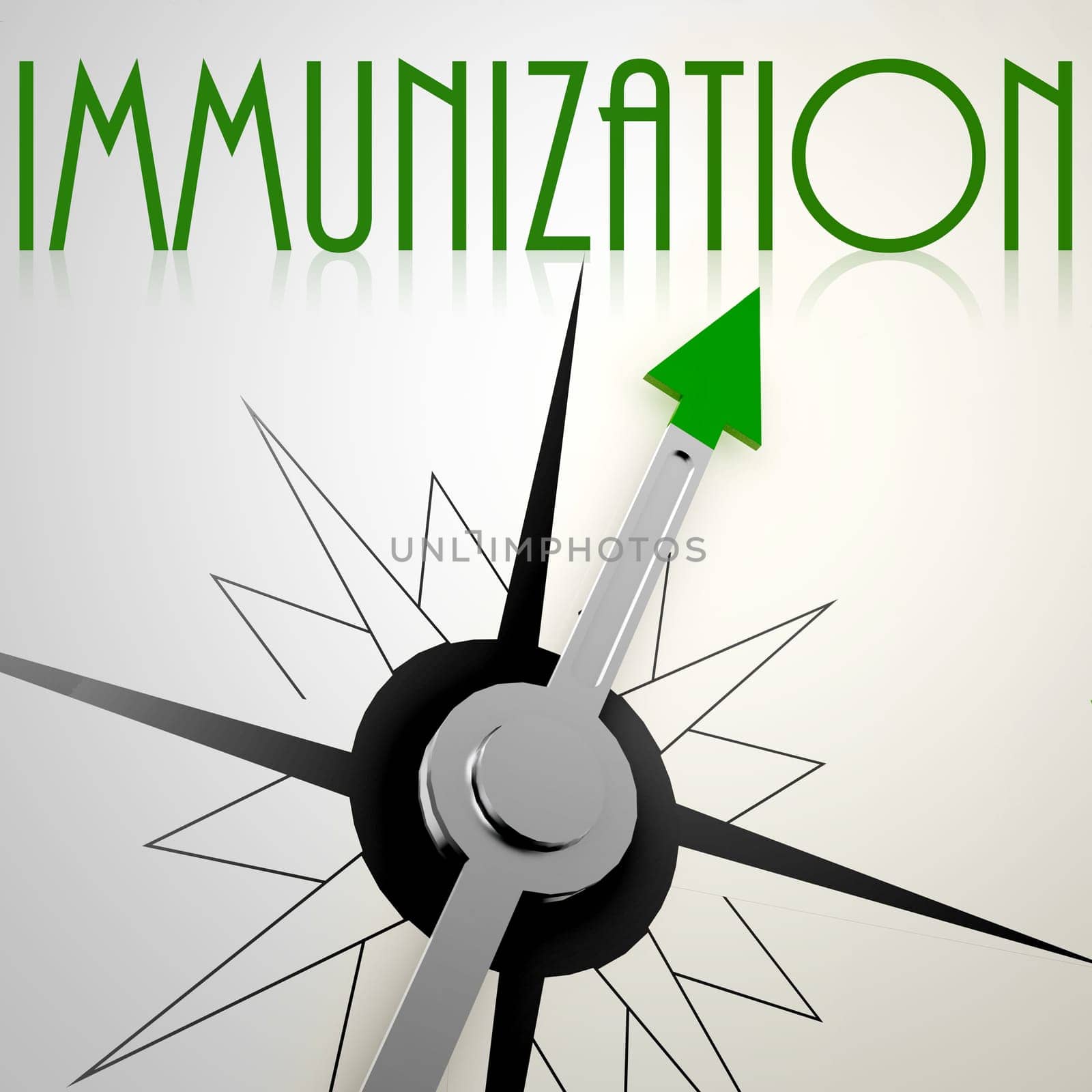 Immunization on green compass. Concept of healthy lifestyle