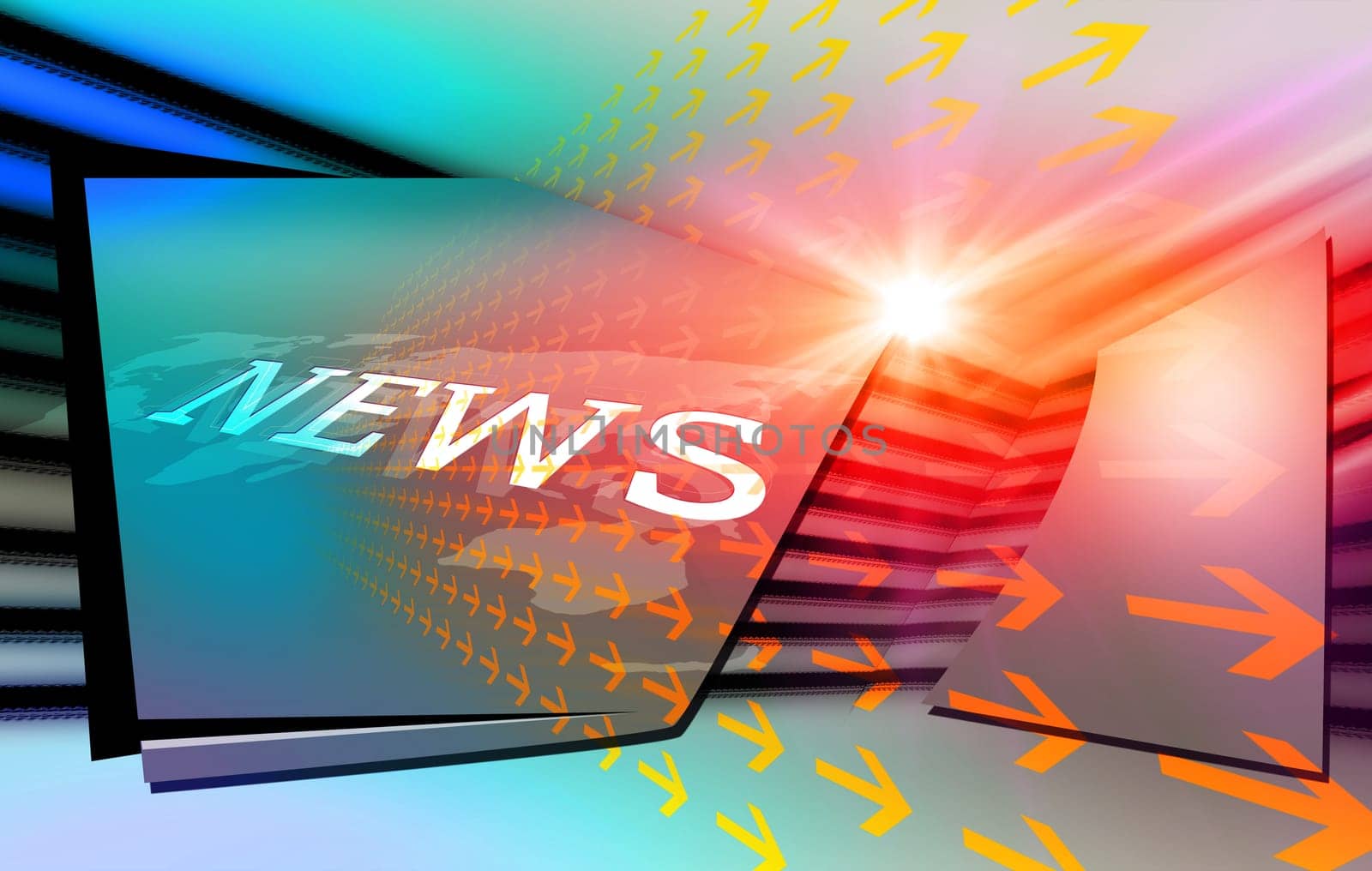 Graphical digital news background with arrows and news text.