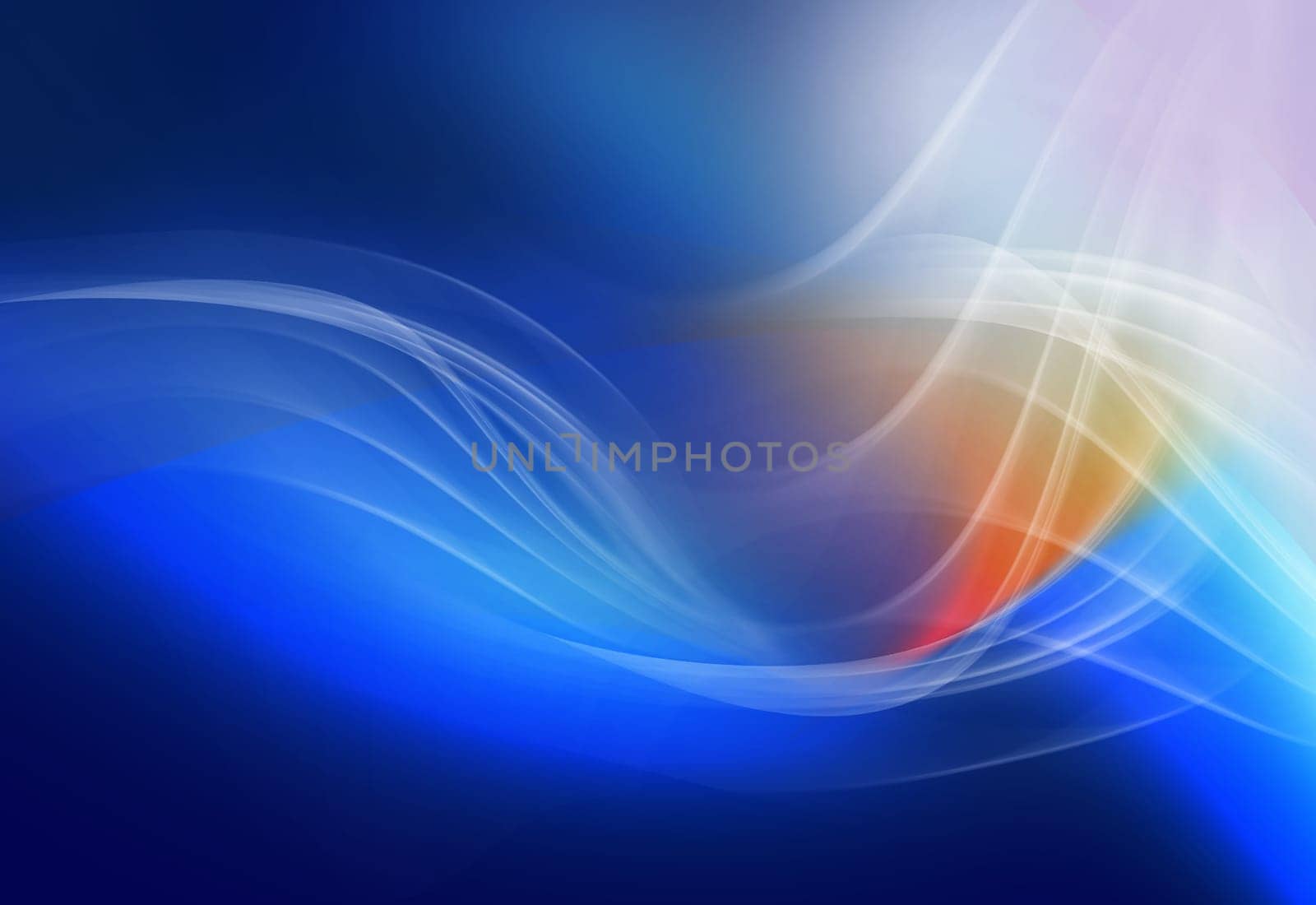 Blue background with transparent thin curves with orange color accent.