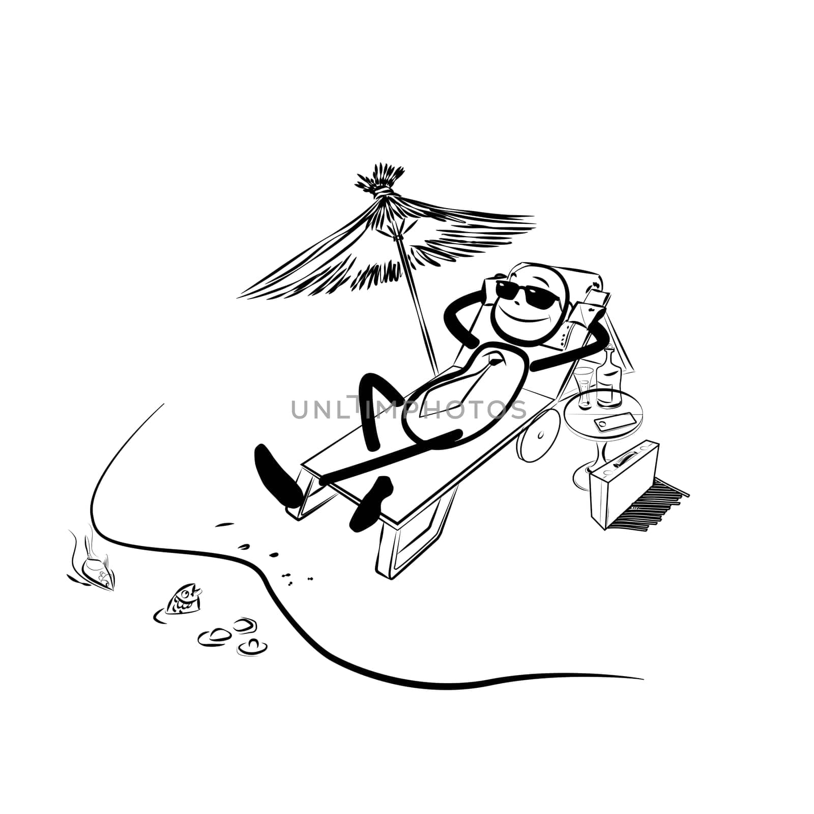 Businessman resting on the beach. Tourism and travel. Vacation. The business concept of a holiday by the sea