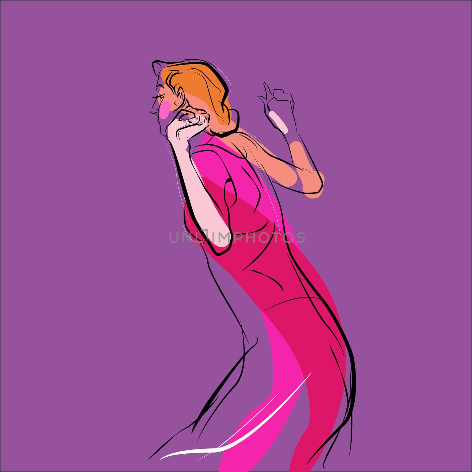 Woman dancing. Beautiful girl. Woman music vector illustration. Hobbies and interests.