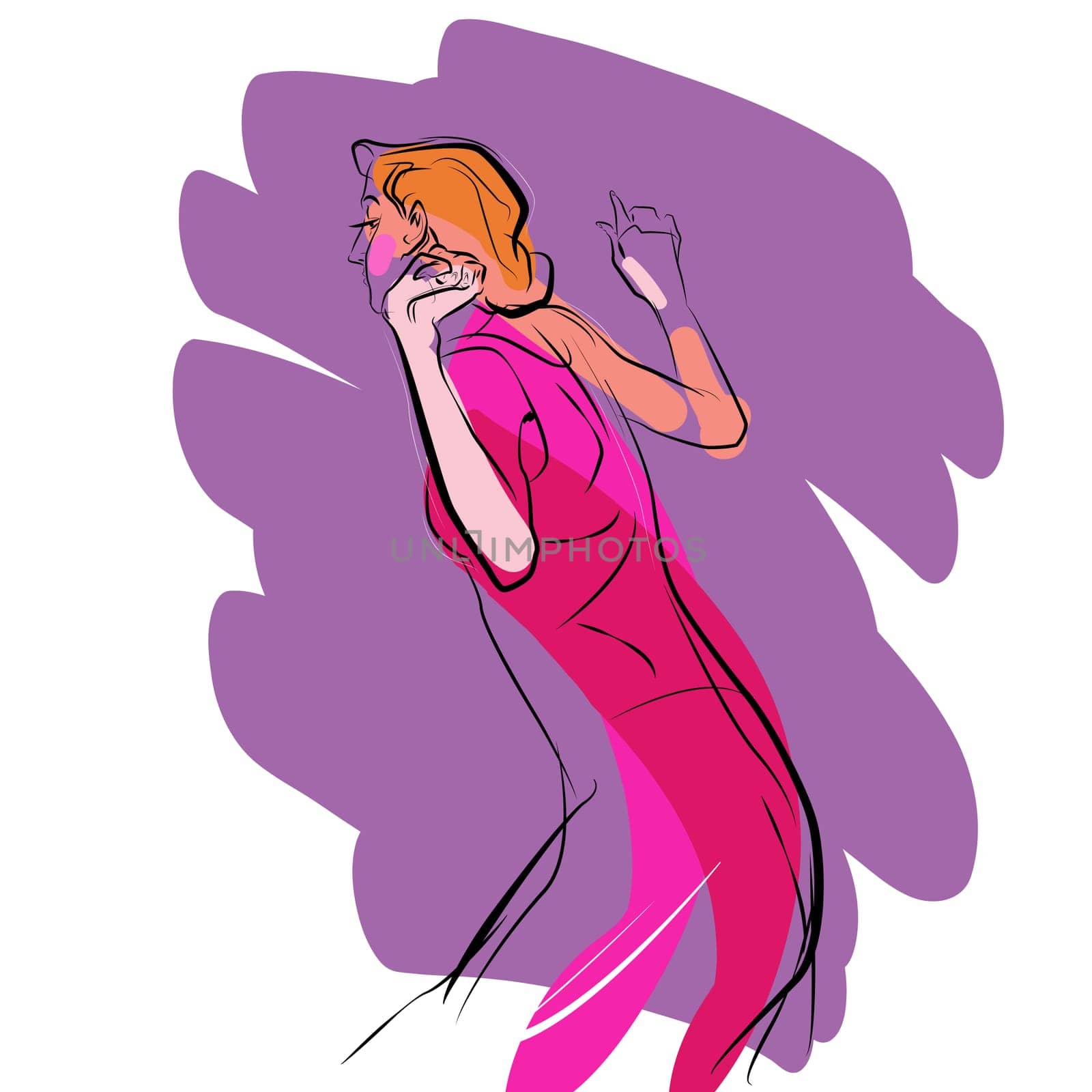 Woman dancing. Beautiful girl. Woman music vector illustration. Hobbies and interests.
