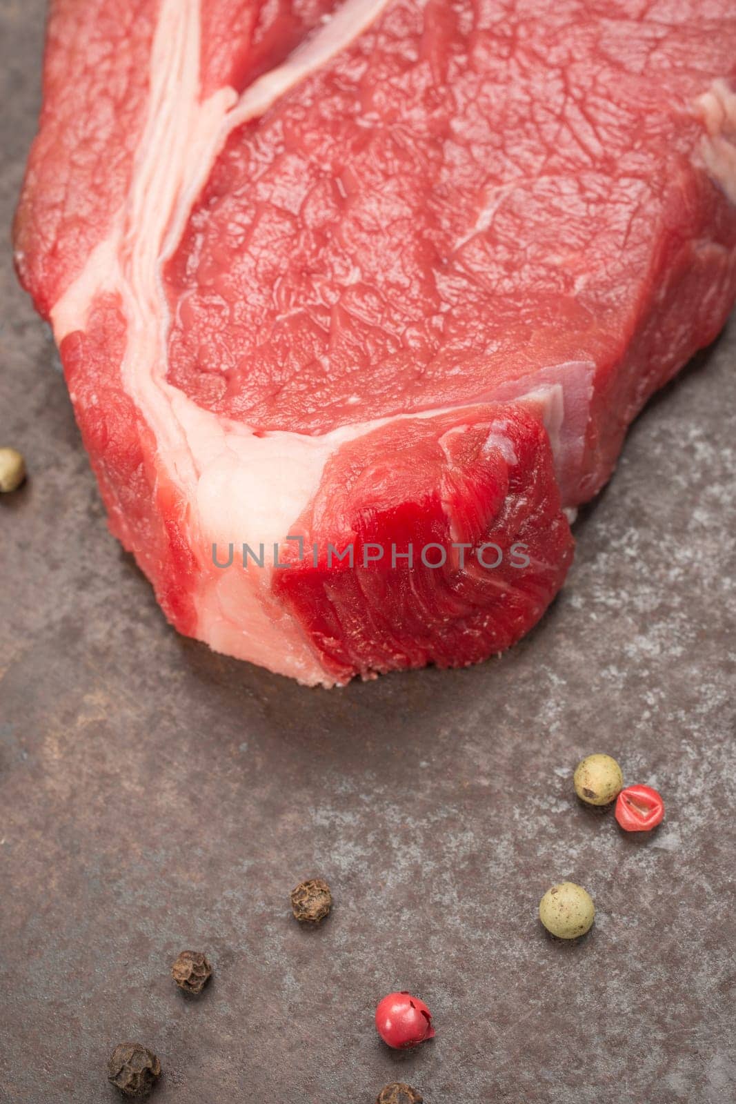 close-up of raw dry aged steak beef