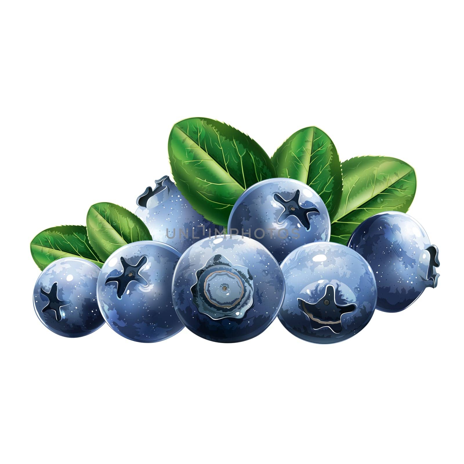 Tasty blueberries with leaves. For products and packaging.