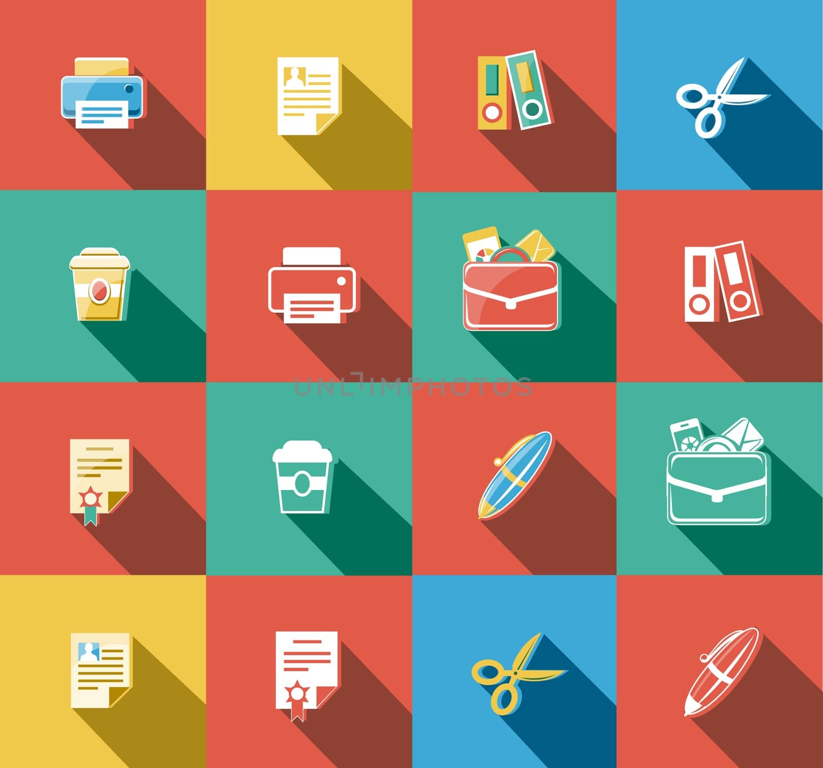 Business, Office and Web concepts flat icons set.