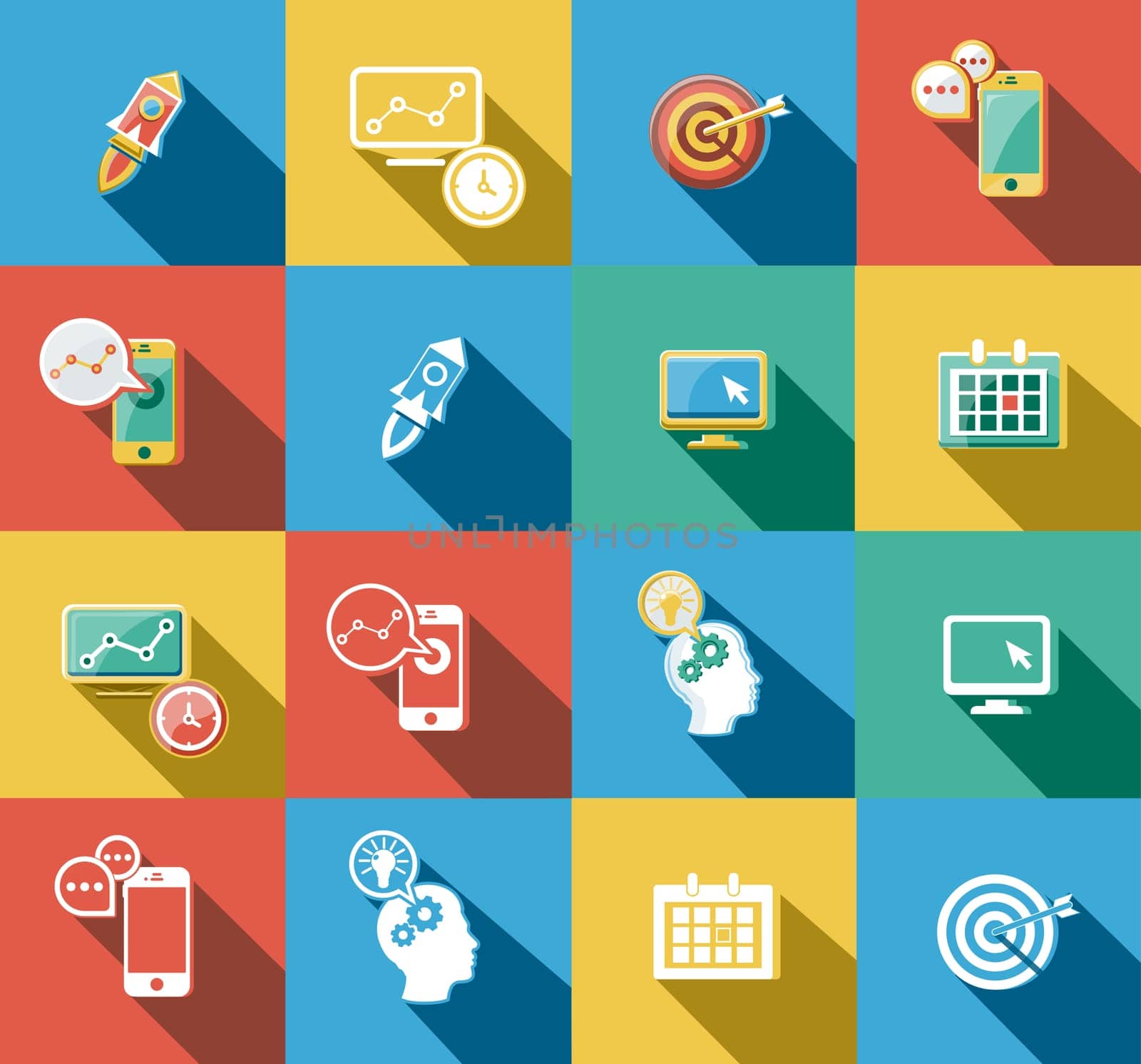 Business, Office and Web concepts flat icons set.