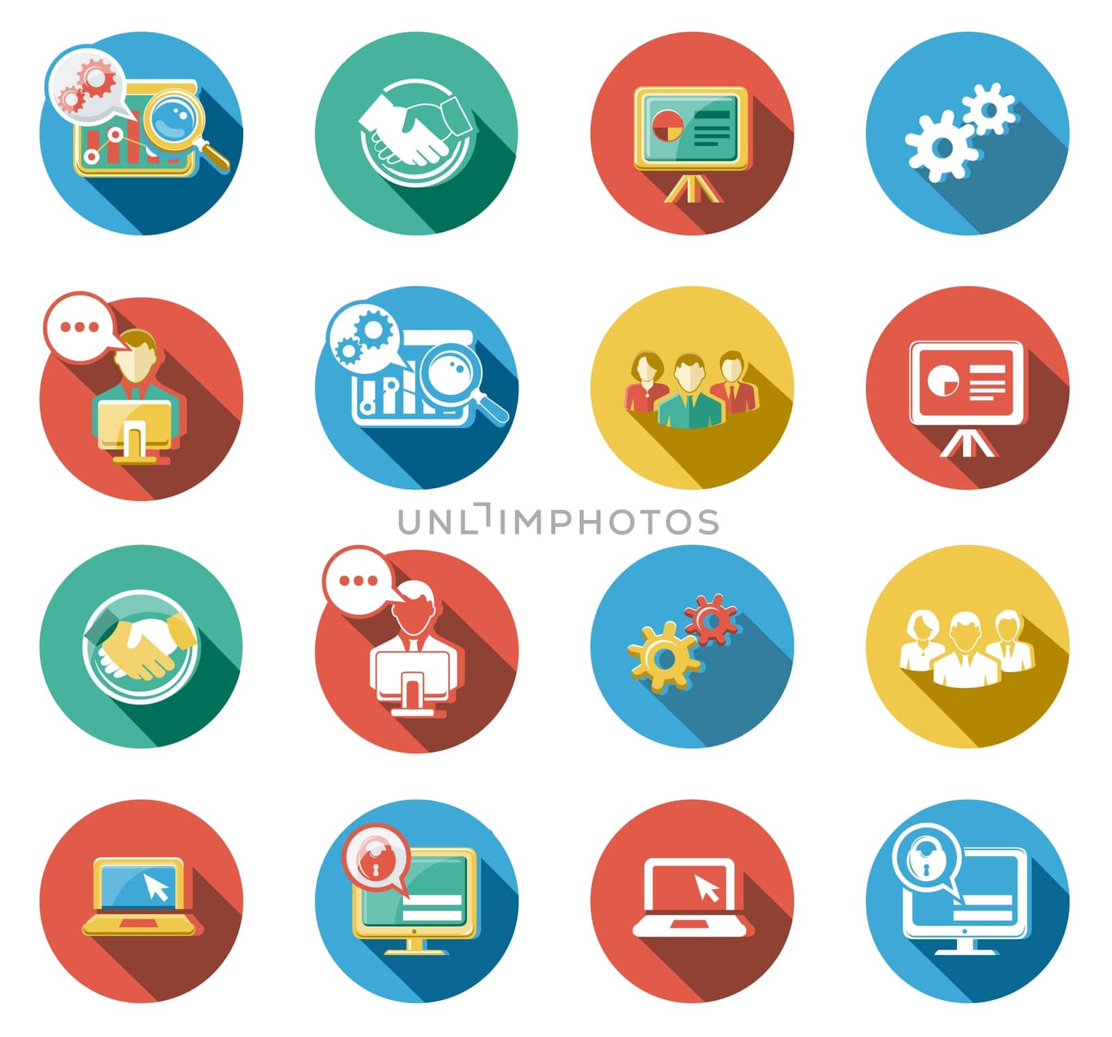 Business, Office and Web concepts flat icons set.