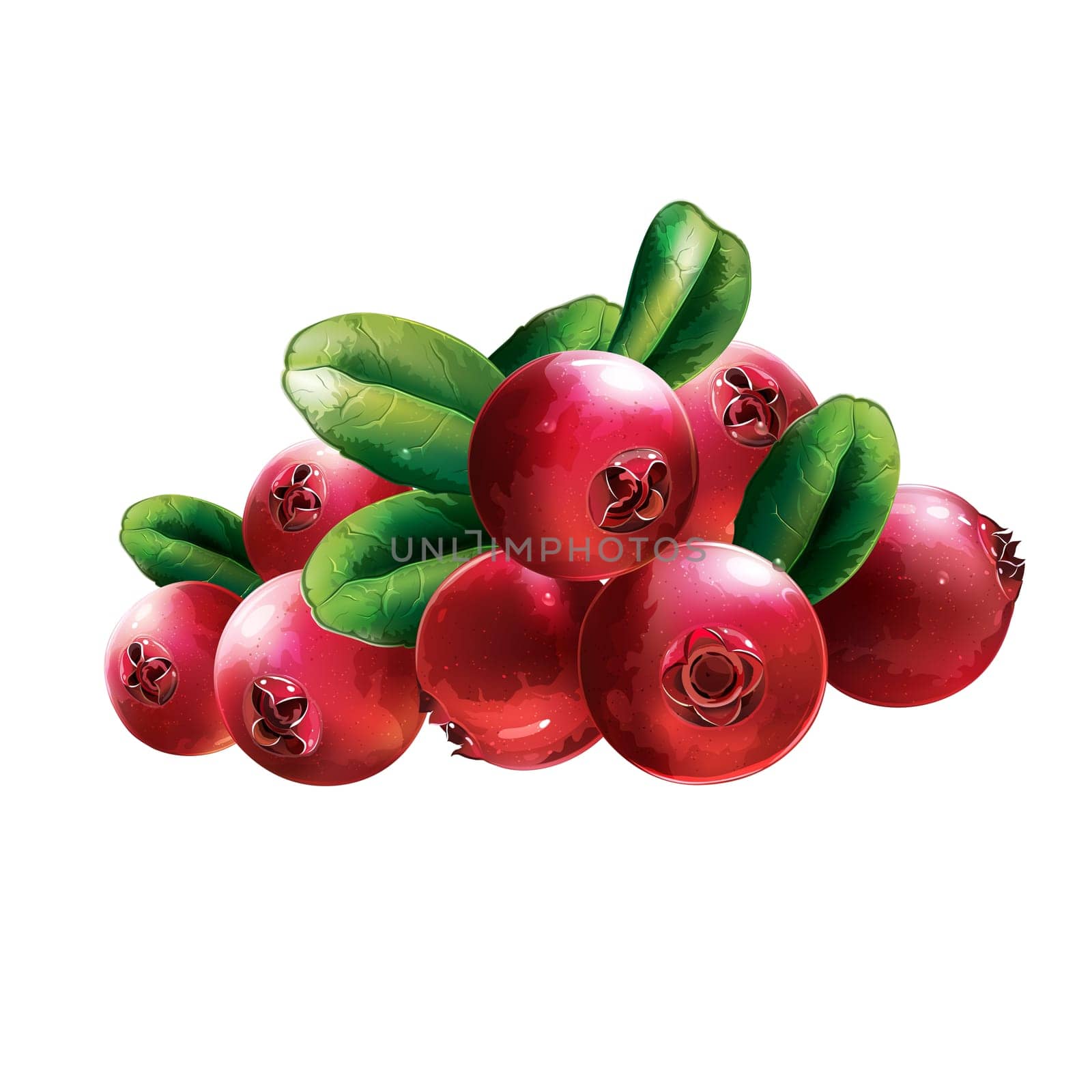 Tasty red cranberries with leaves. For products and packaging.