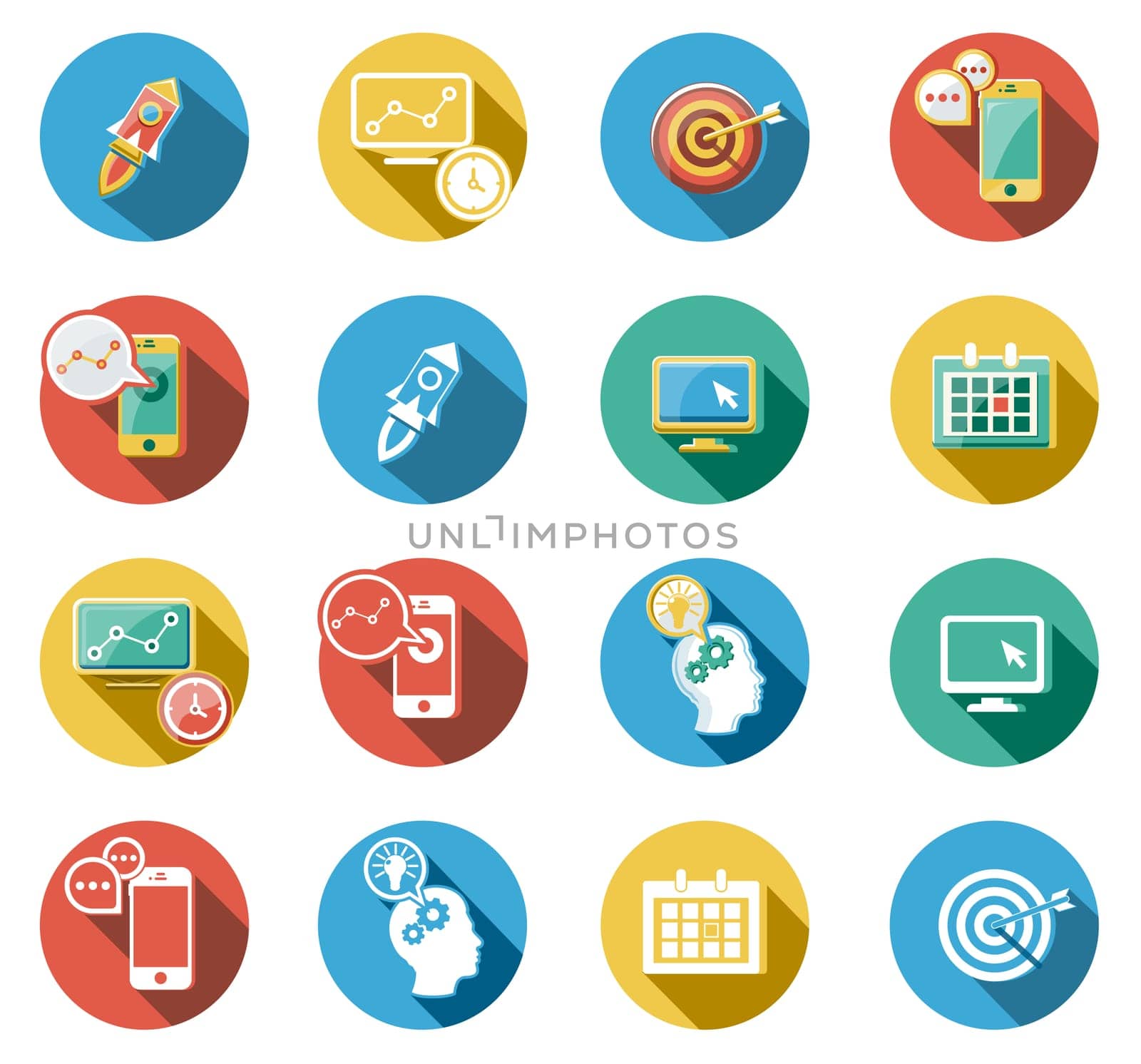 Business, Office and Web concepts flat icons set.