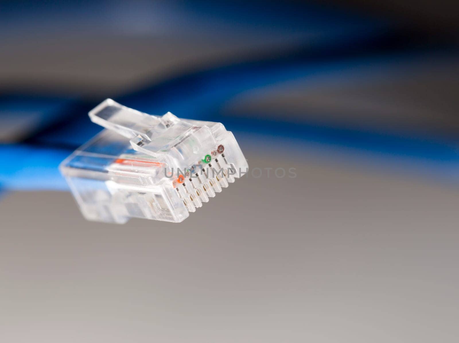 Blue Ethernet Cable Close Up.