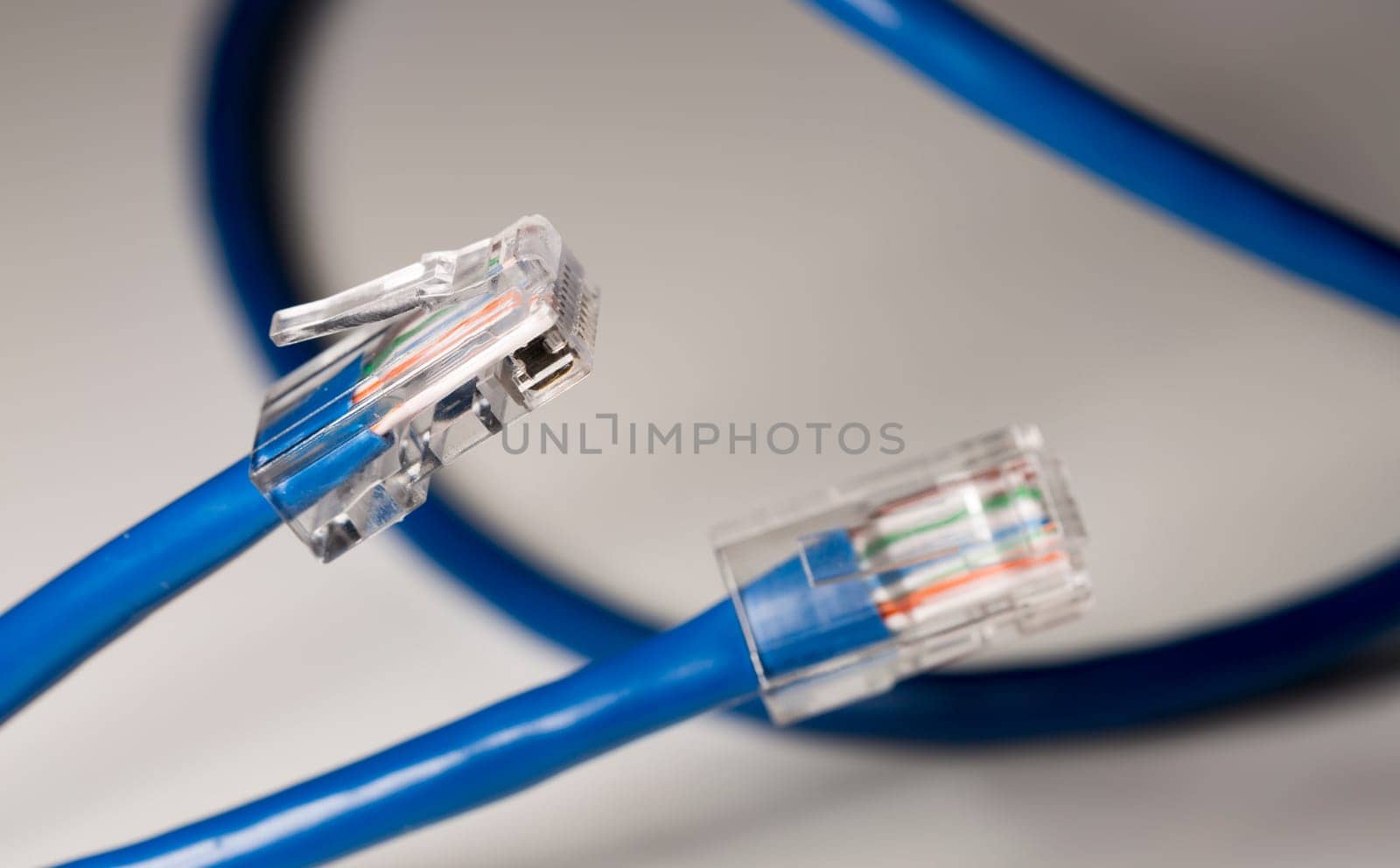 Blue Ethernet Cable Close Up.