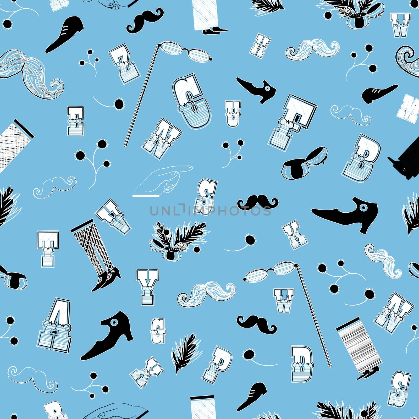 Set of Vintage Items with Seamless Pattern Background