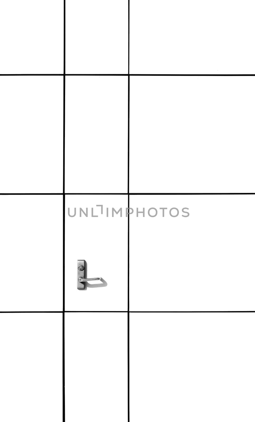 The close-up of a rectangular nested door in sunlight.