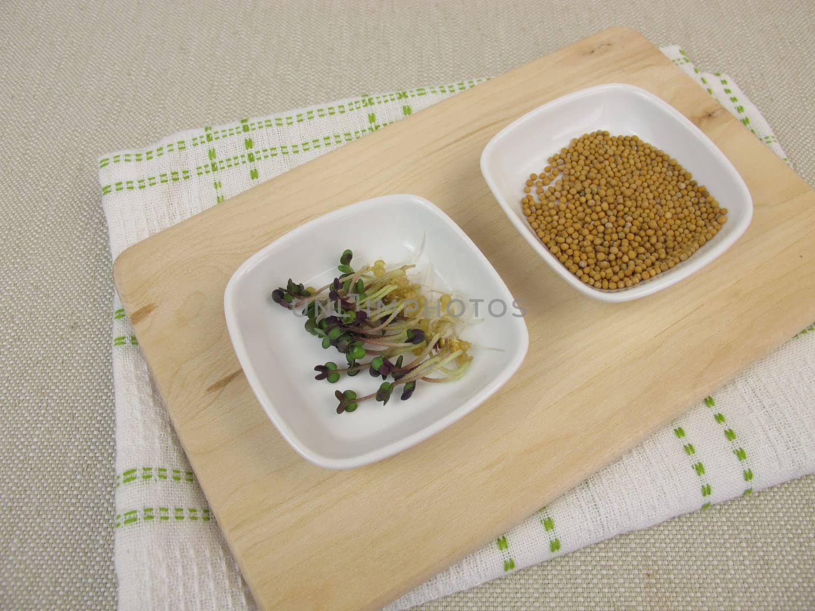 Yellow mustard seed and mustard sprouts